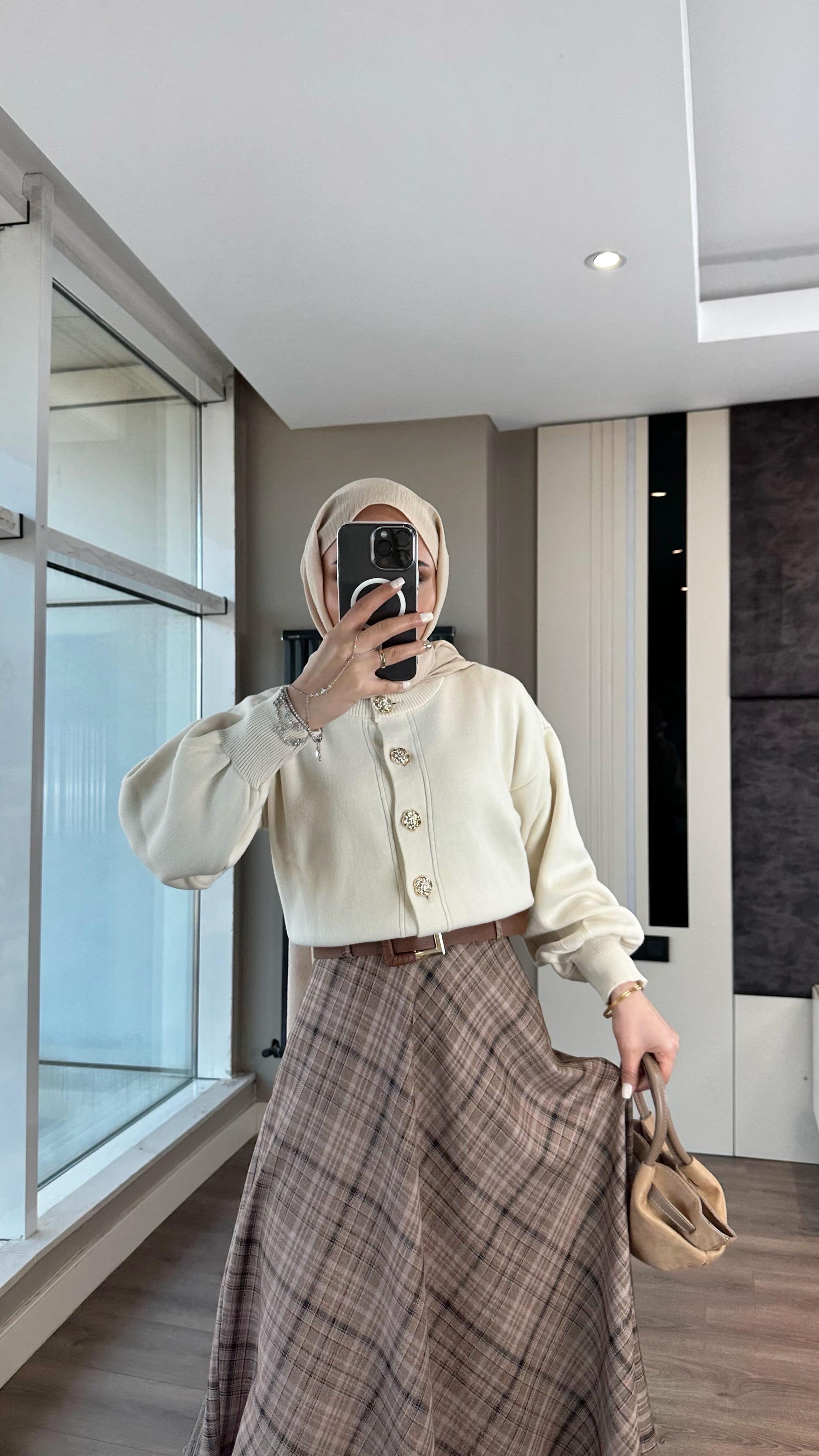 Balon kol Triko Hırka KremDubaiShowroomDIŞ GİYİM08751