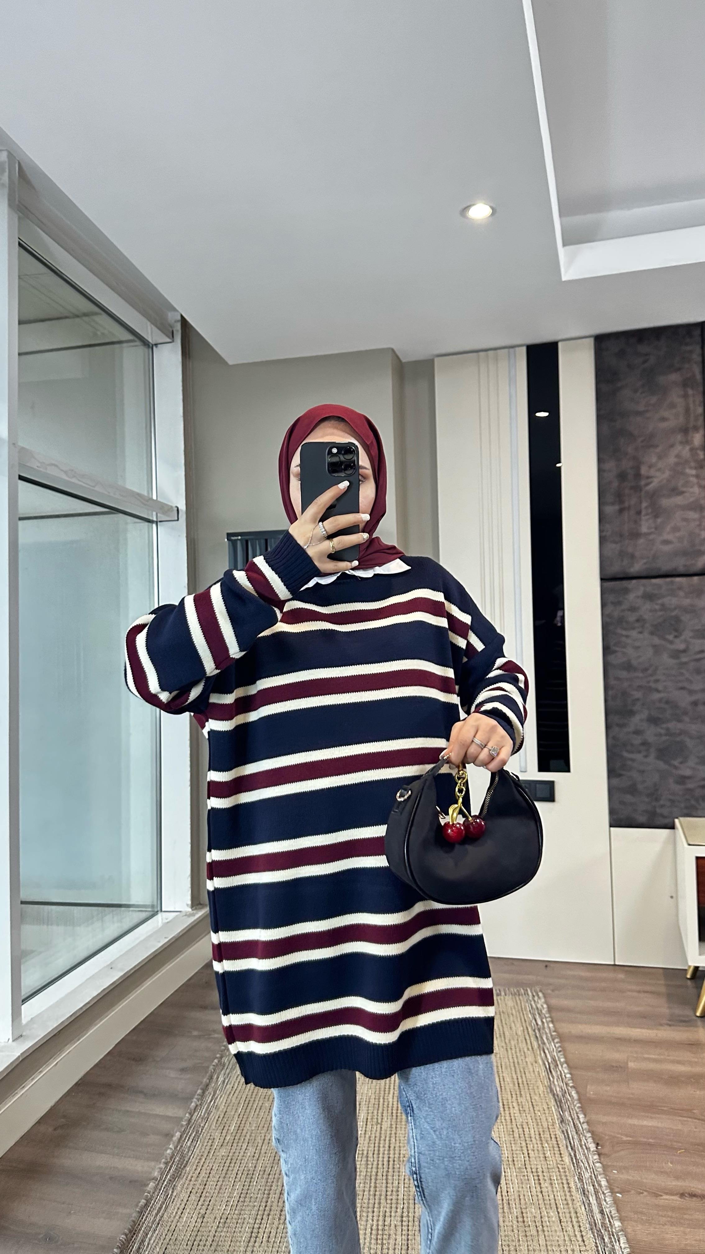 Çizgili Tunik Lacivert DubaiShowroomDIŞ GİYİM09390