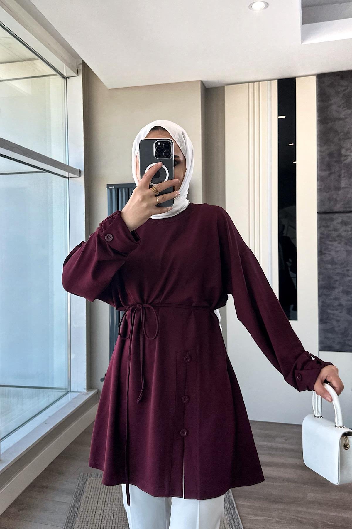 Düğme Detaylı Tunik BordoDubaiShowroomÜST GİYİM17031