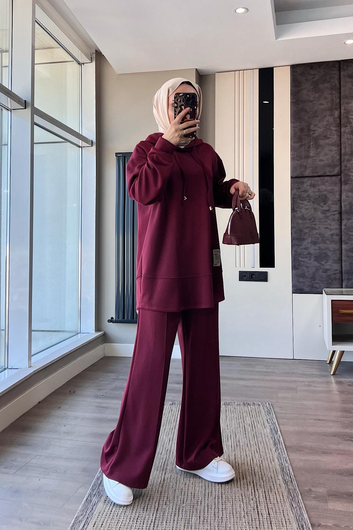 Kapşonlu Oysho Takım BordoDubaiShowroomTAKIM43003