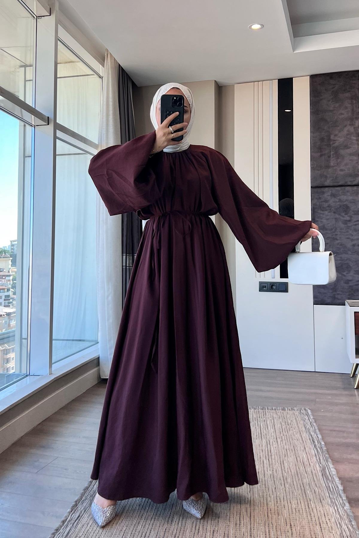 Balon kol Elbise BordoDubaiShowroomELBİSELER0183