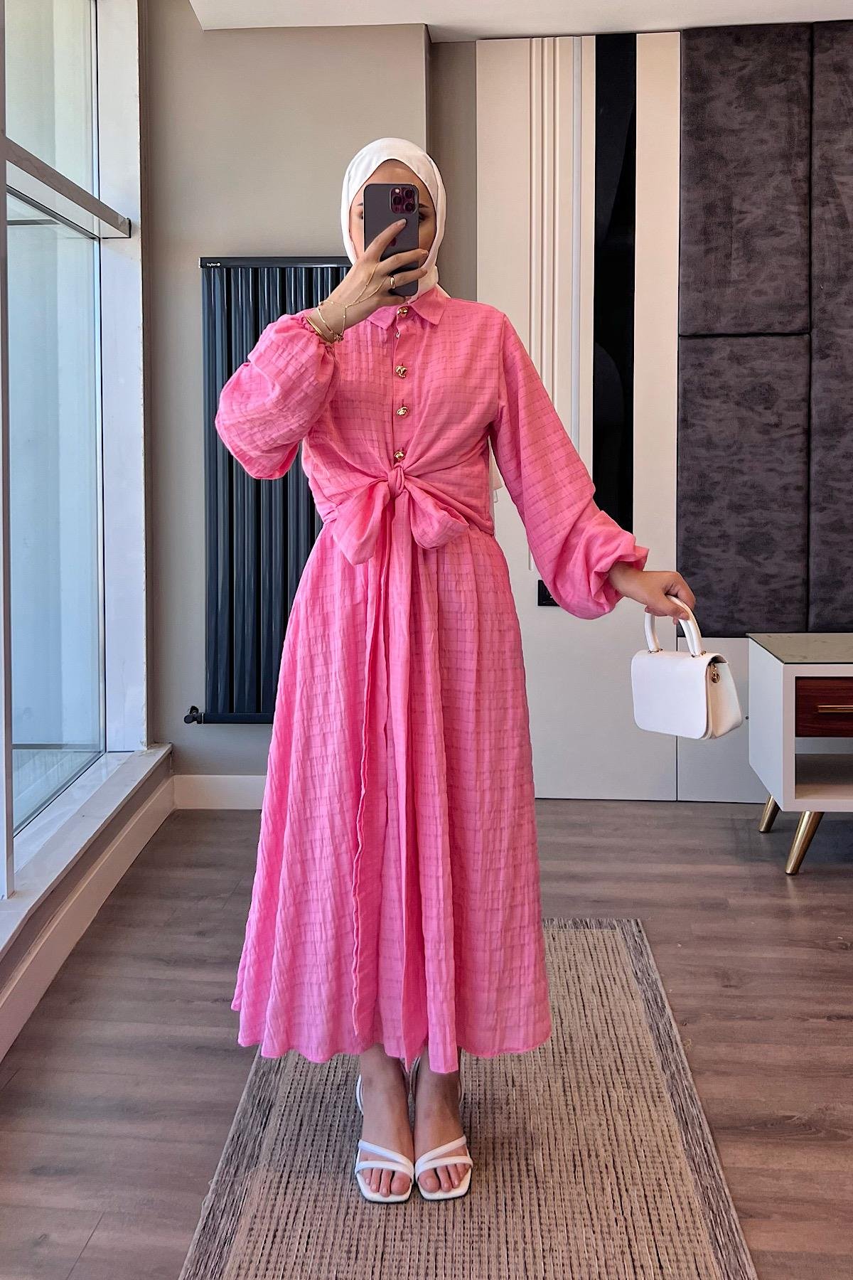 Gold Düğme Detaylı İkili Takım PembeDubaiShowroomTAKIM07557