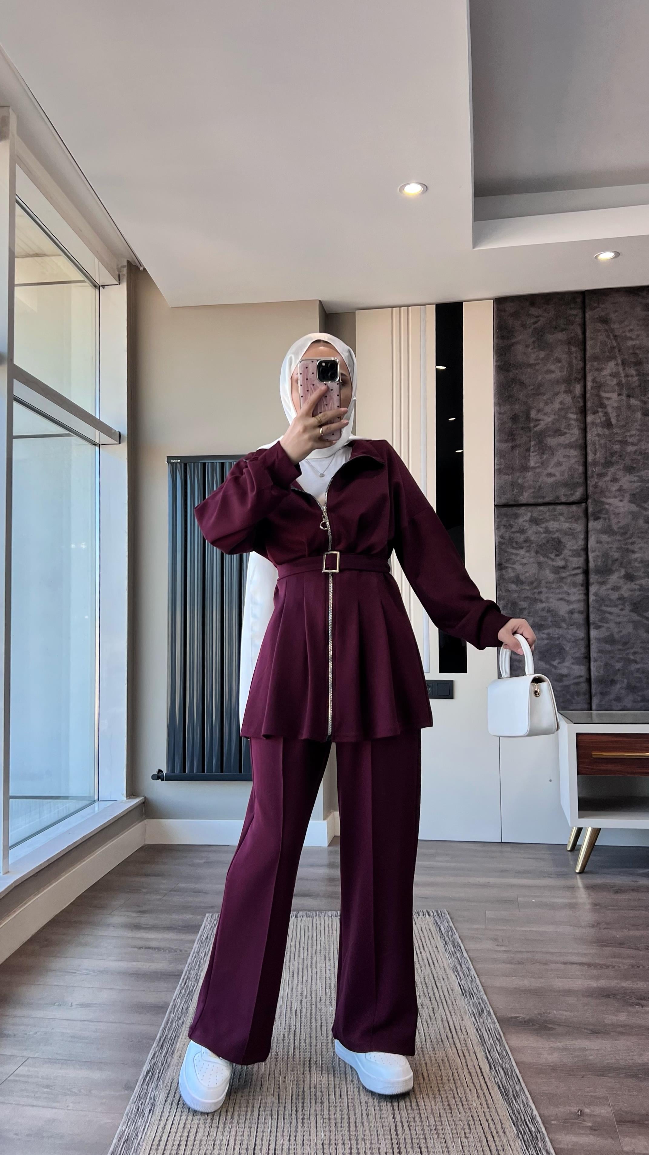 Pantolonlu Takım BordoDubaiShowroomTAKIM01360