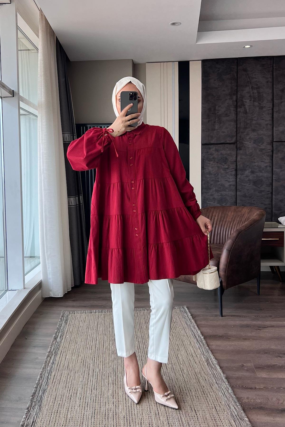 Beş kat fırfırlı kolu bağlamalı tunik DubaiShowroomÜST GİYİM1959