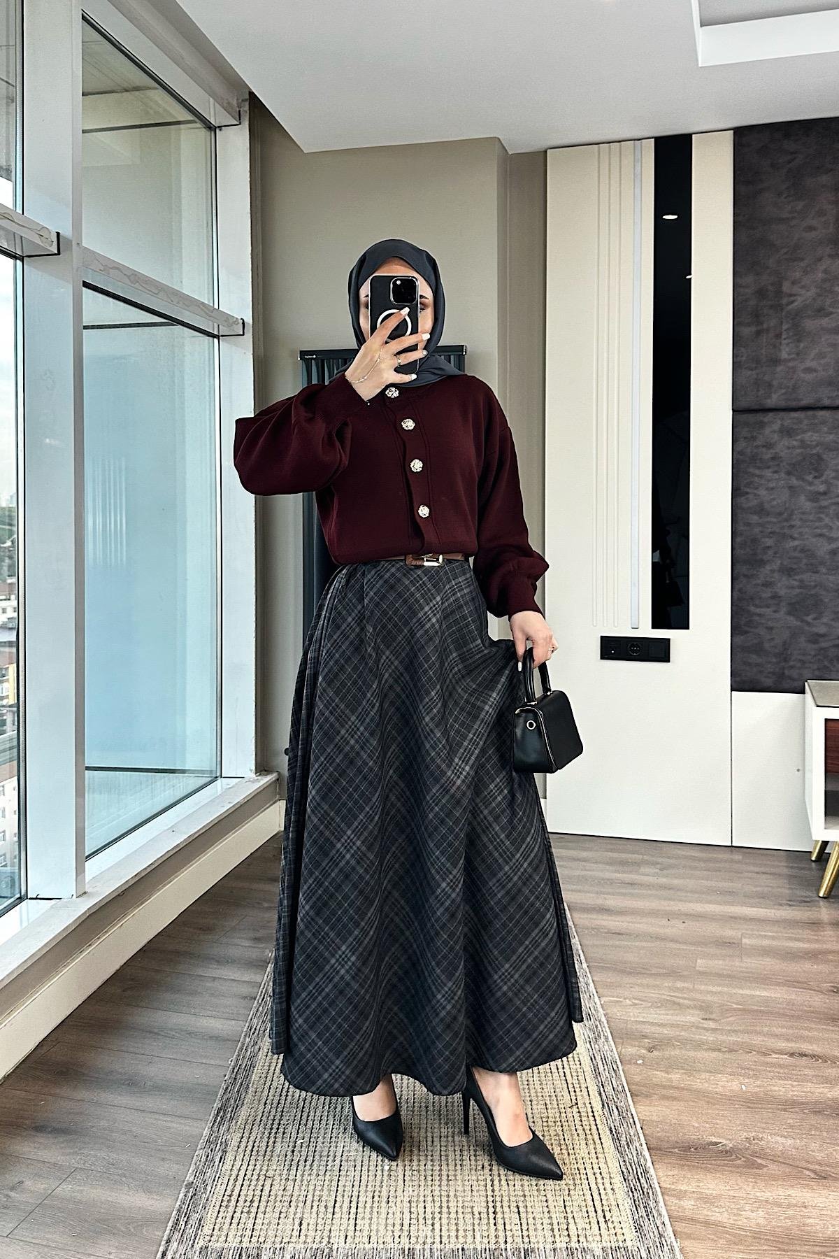 Kemerli Etek AntrasitDubaiShowroomALT GİYİM54678