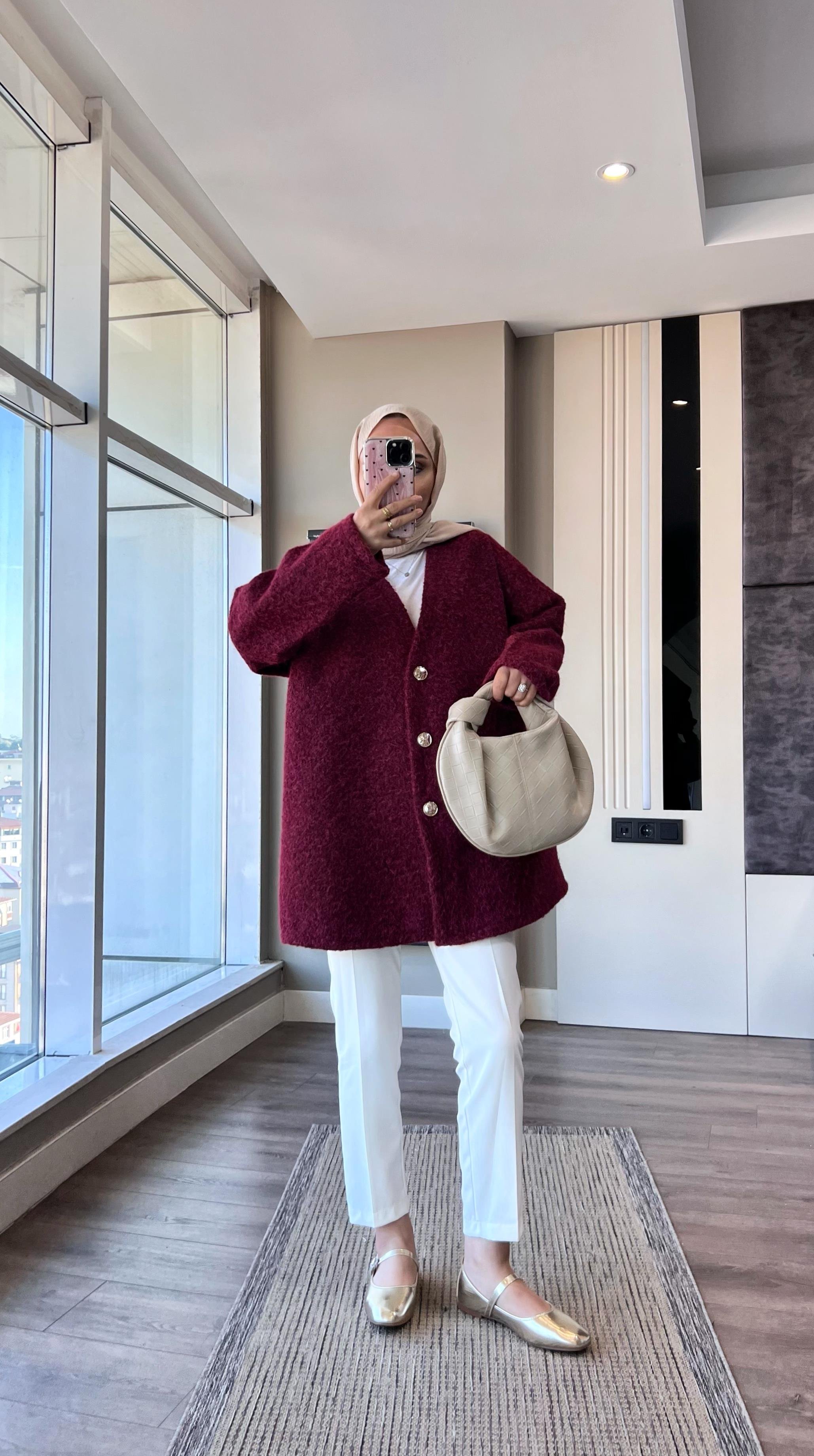 Kruvaze Yaka Buklet Hırka BordoDubaiShowroomDIŞ GİYİM05536