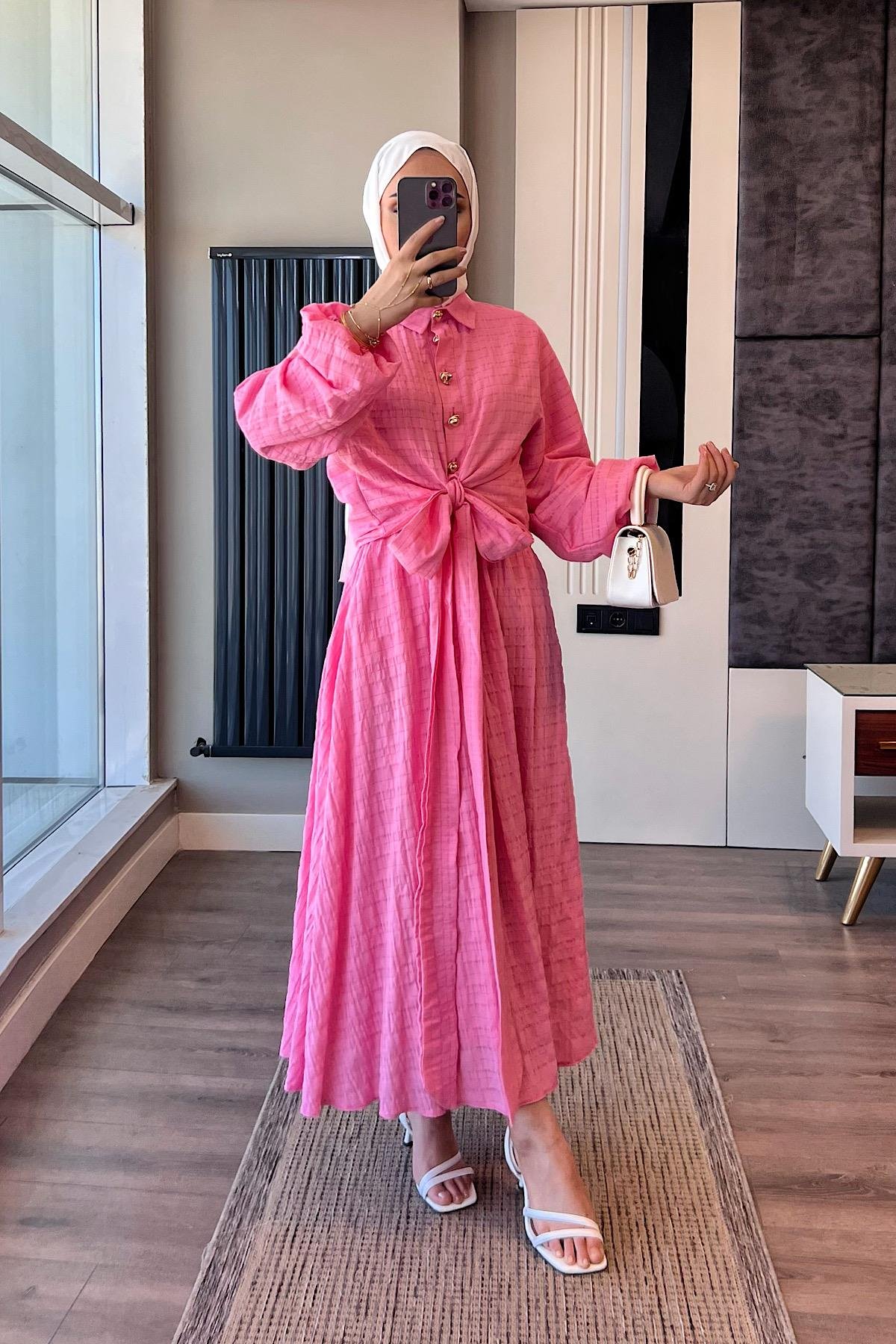 Gold Düğme Detaylı İkili Takım PembeDubaiShowroomTAKIM07557