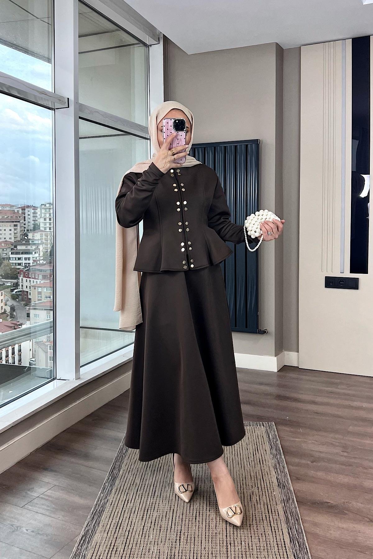 Çıtçıt Detay Skuba Takım Kahverengi DubaiShowroomTAKIM07730