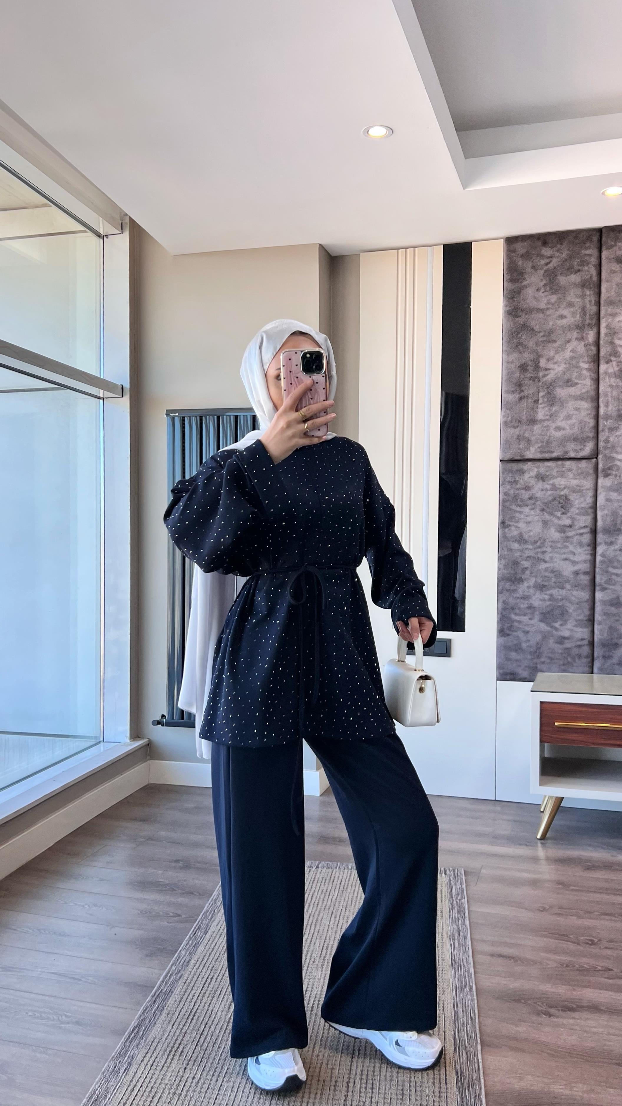 Üzeri Taşlı Pamuklu Takım LacivertDubaiShowroomTAKIM514506
