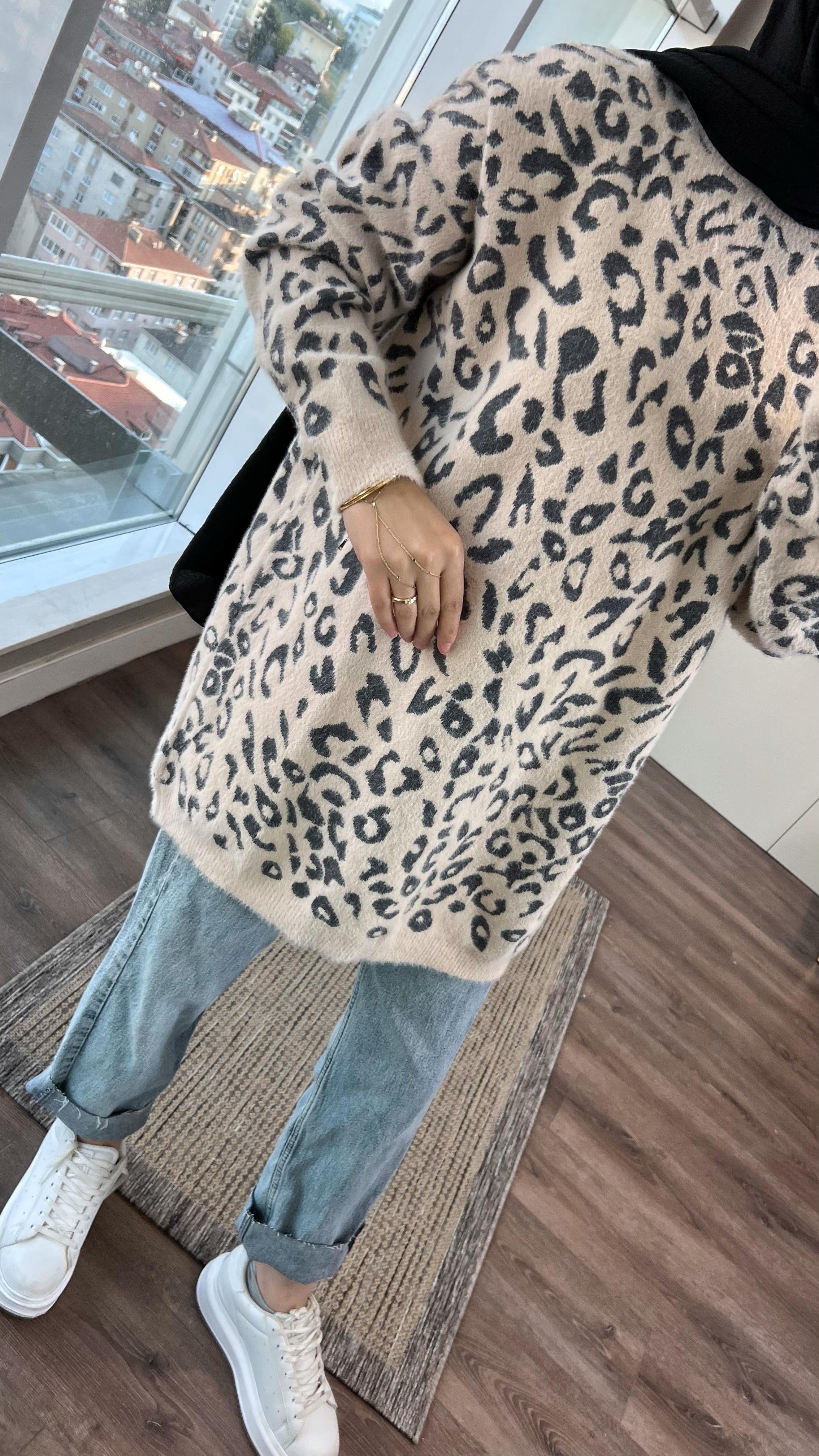 Leopar Yumoş Tunik BejDubaiShowroomÜST GİYİM9718