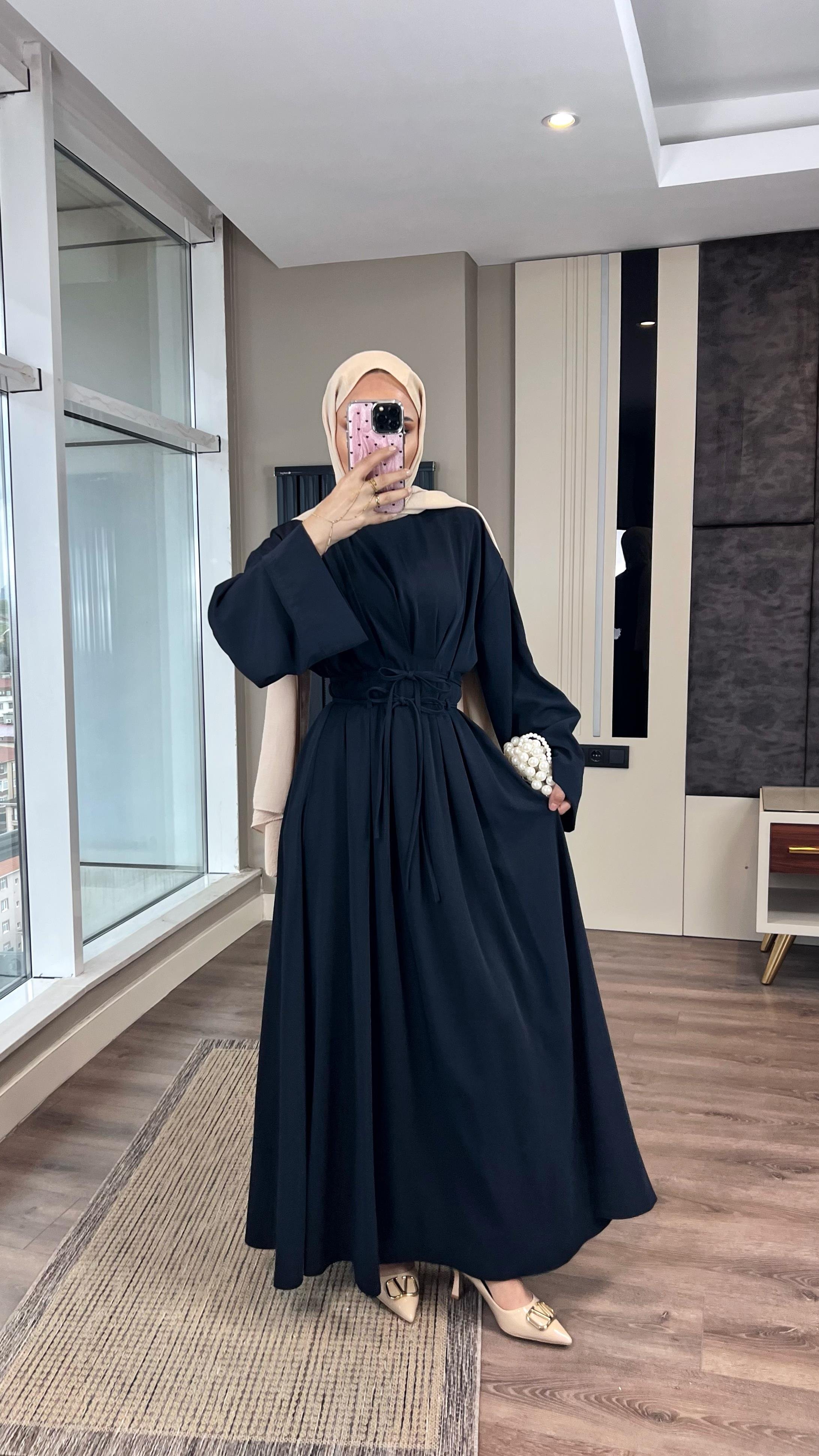 Beli İpli Elbise LacivertDubaiShowroomELBİSELER05005