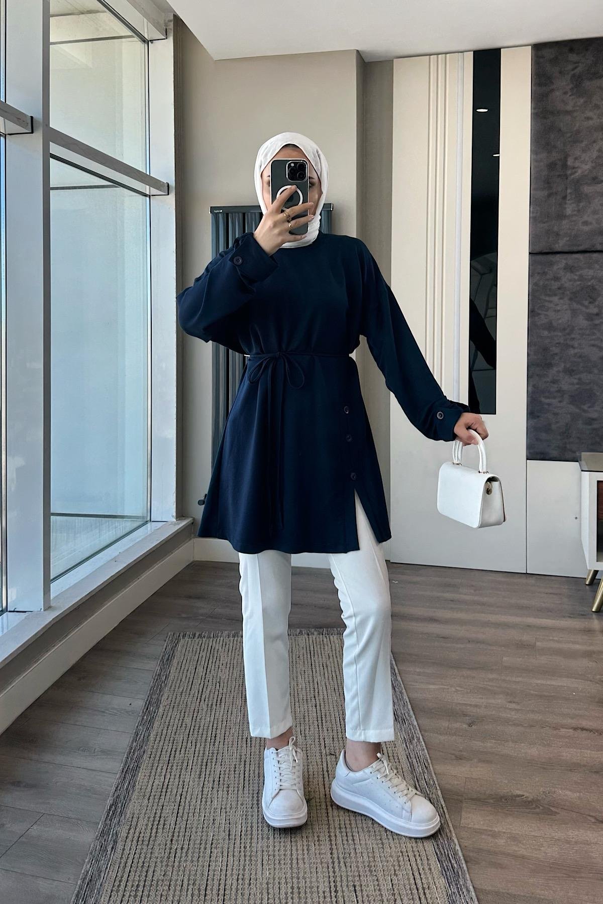 Düğme Detaylı Tunik LacivertDubaiShowroomÜST GİYİM17031