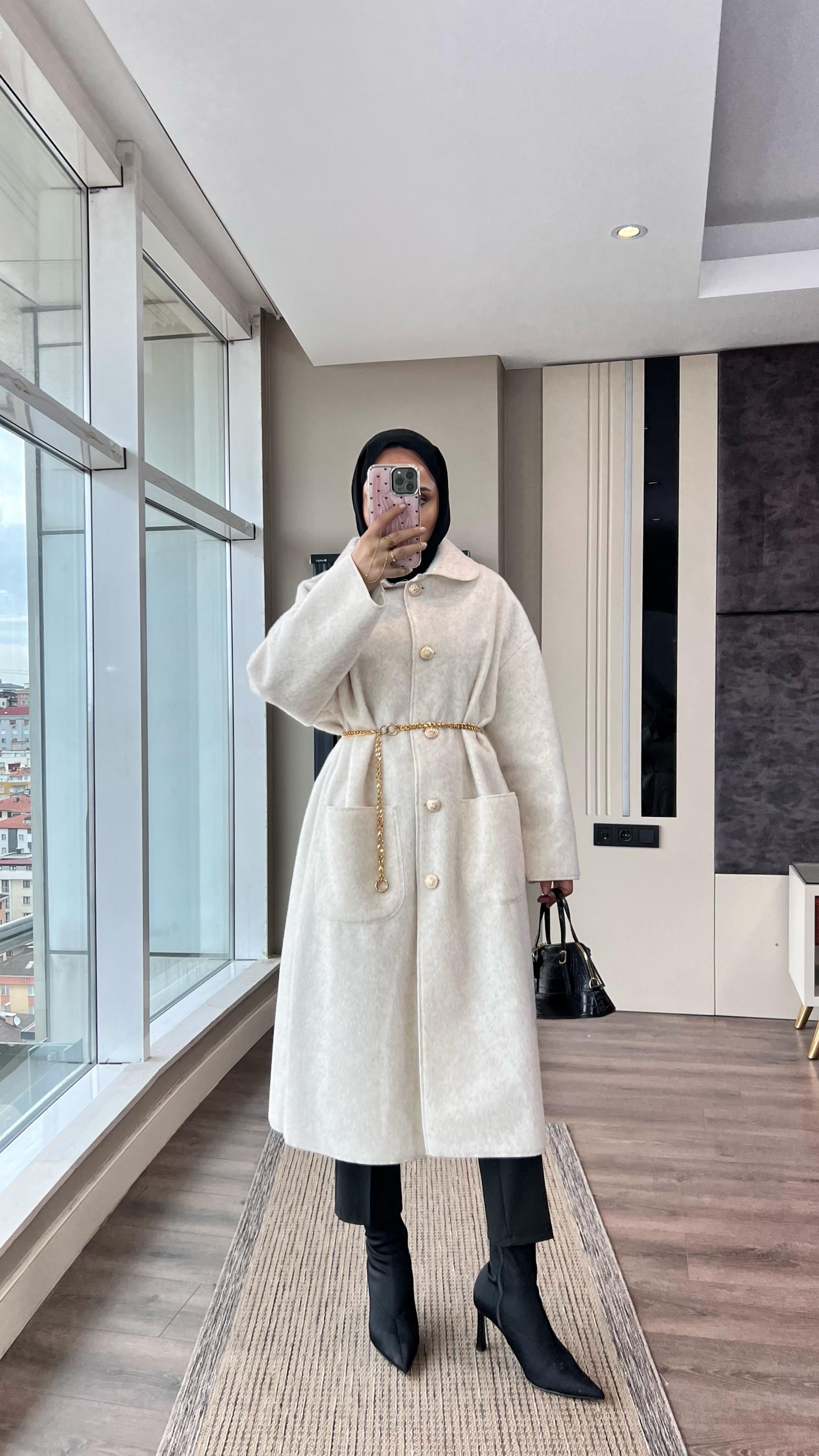 Bebe Yaka Fox kumaş Kap KremDubaiShowroomDIŞ GİYİM70029
