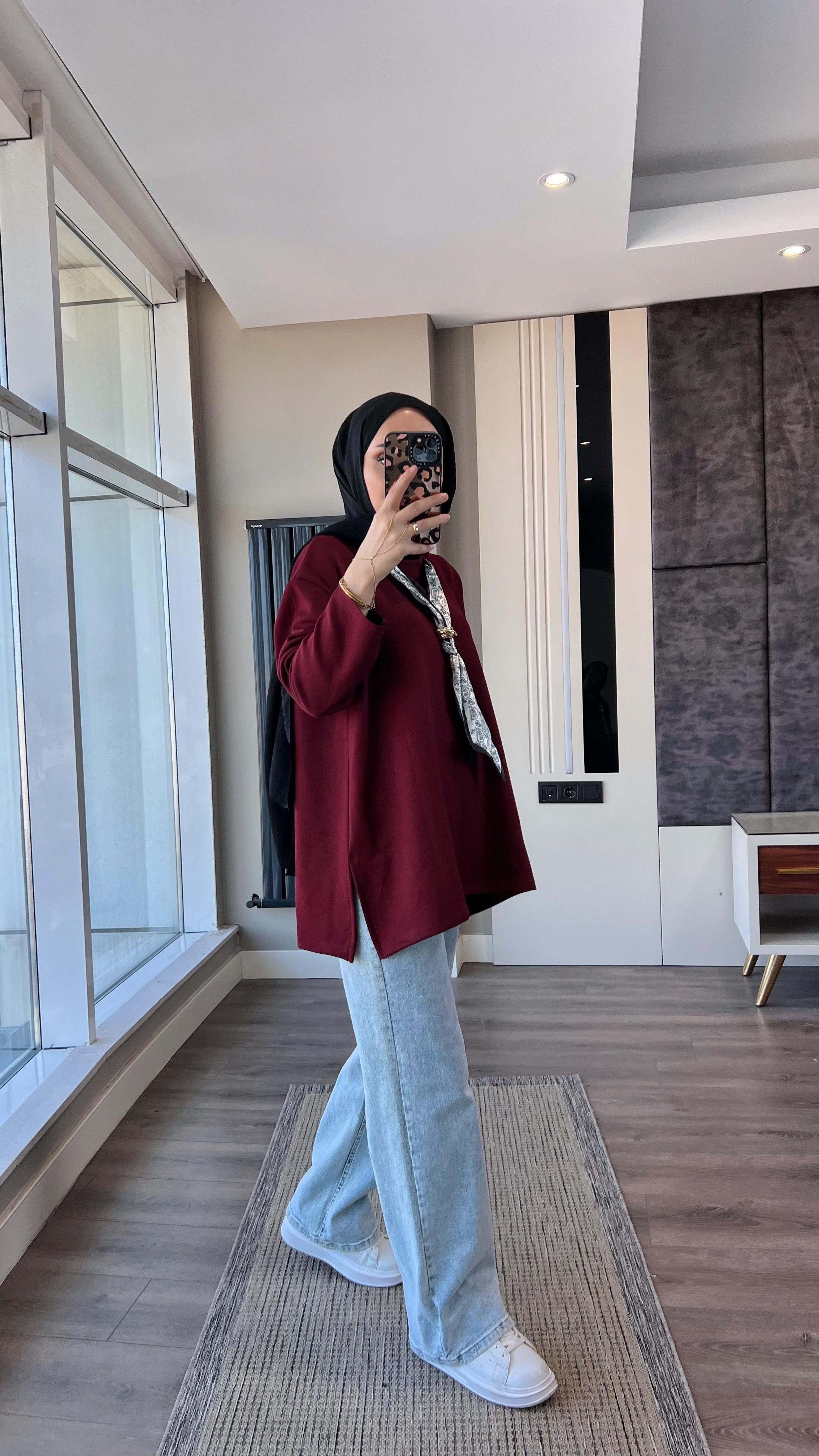 Fularlı Oysho Swaet BordoDubaiShowroomÜST GİYİM97970