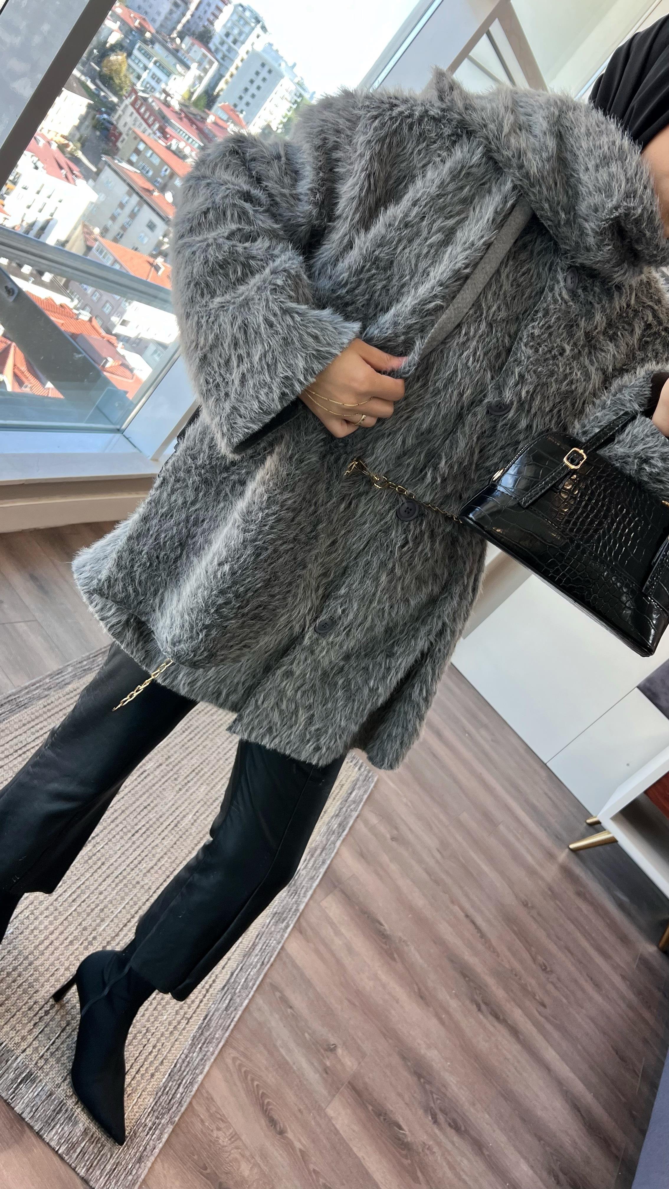 Atkılı Peluş Ceket GriDubaiShowroomDIŞ GİYİM514519