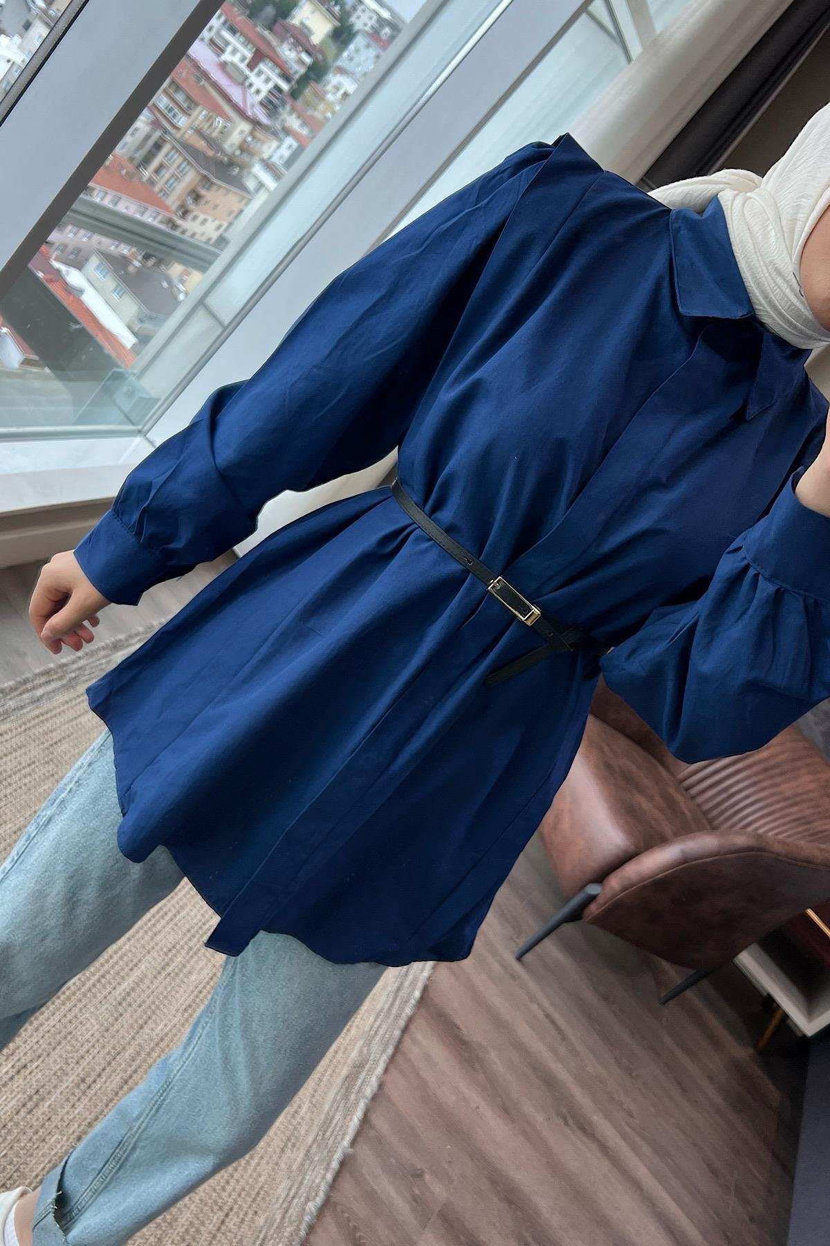 Kemerli Basıc Gömlek LacivertDubaiShowroomÜST GİYİM22679