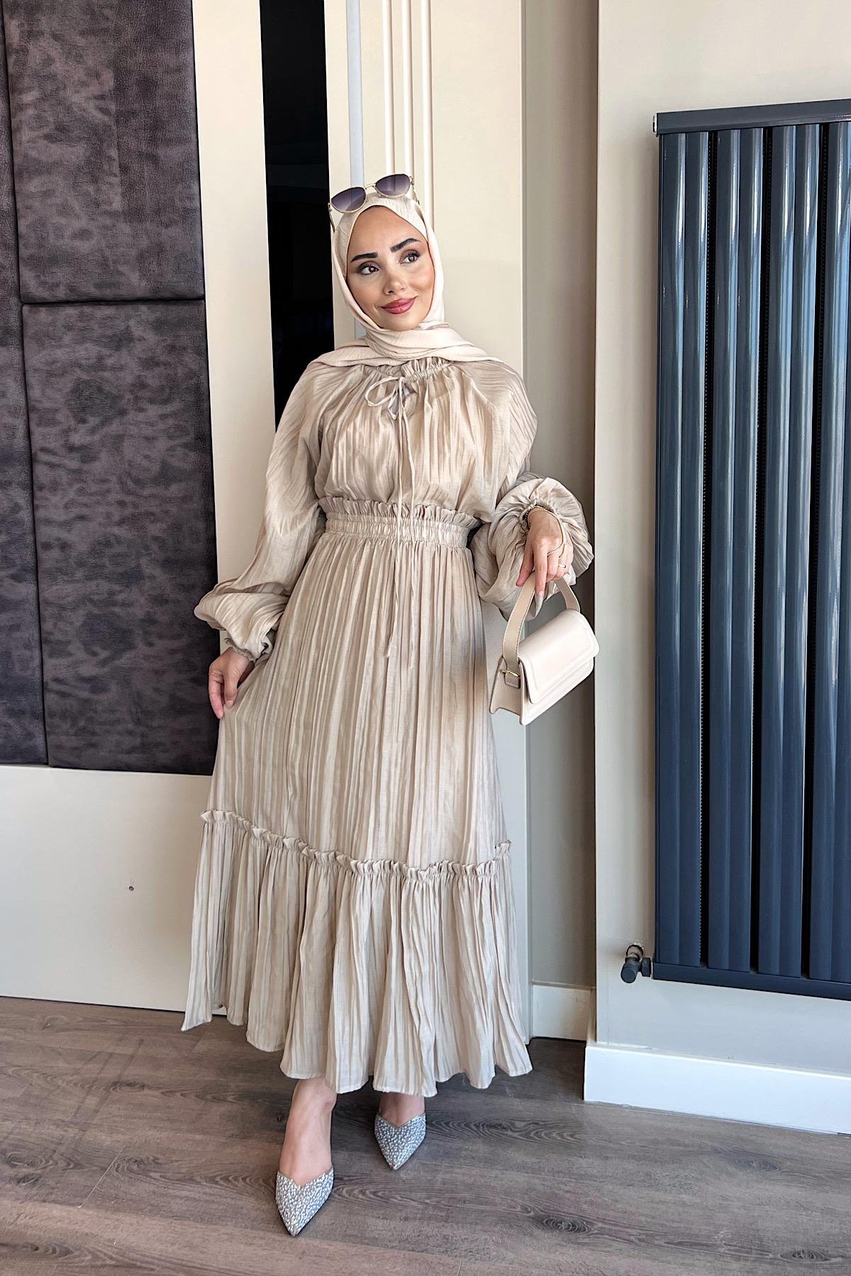 Kraşlı Vual Etekli Takım VizonDubaiShowroomTAKIM02326-VZN