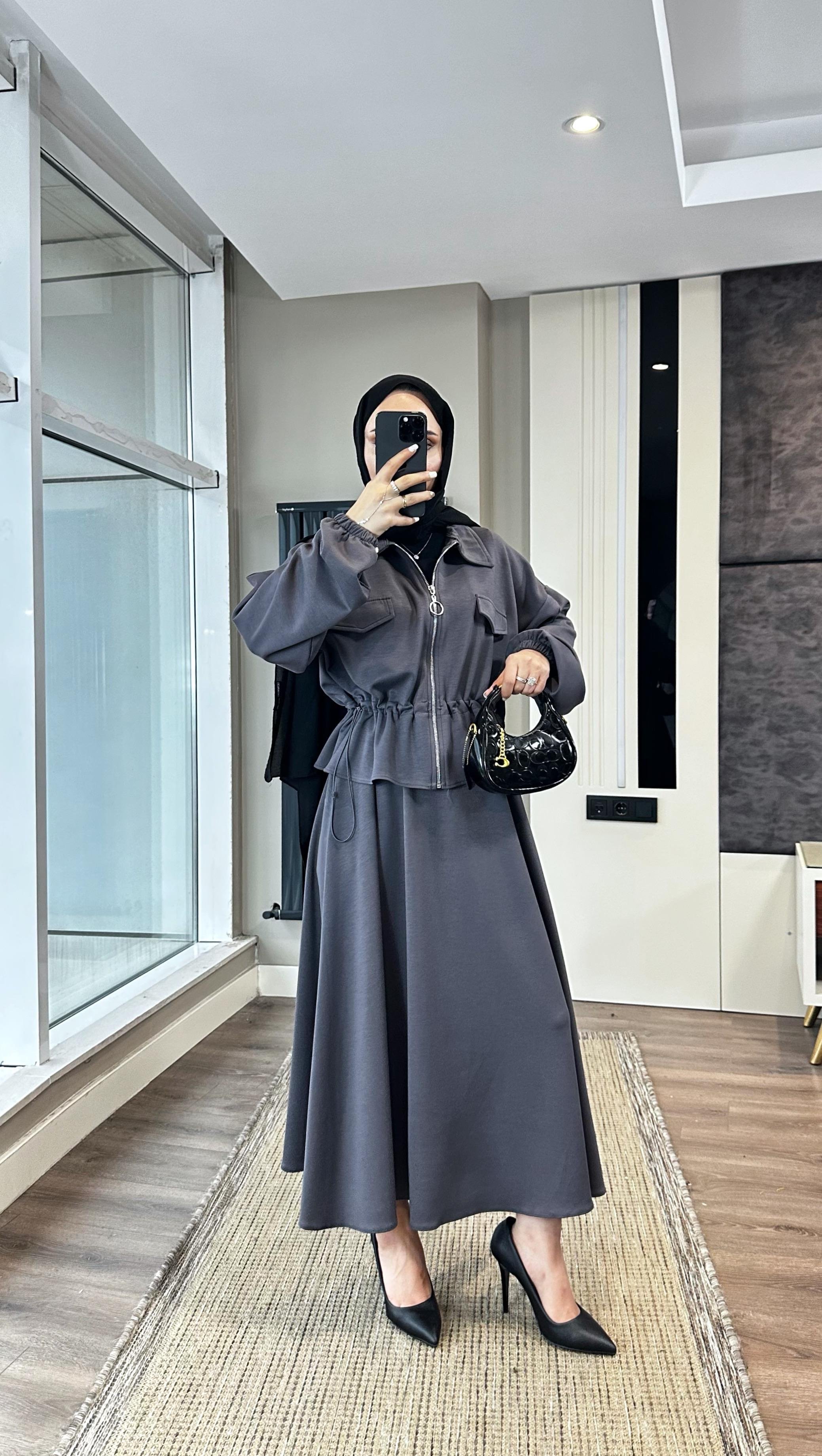 Fermuarlı Süs cep Oysho Takım GriDubaiShowroomTAKIM010223