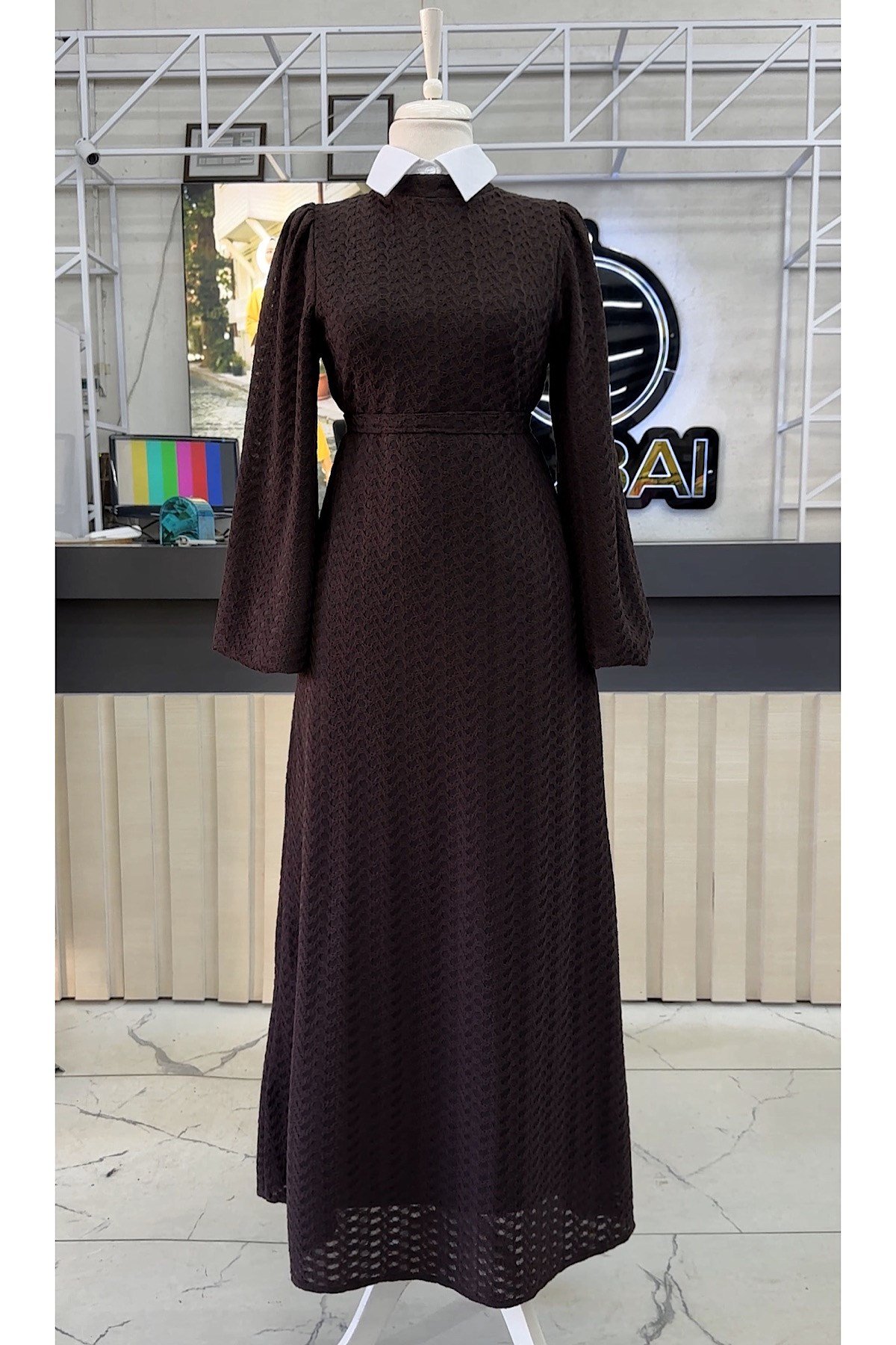 Dantel Elbise KahverengiDubaiShowroomELBİSELER01196