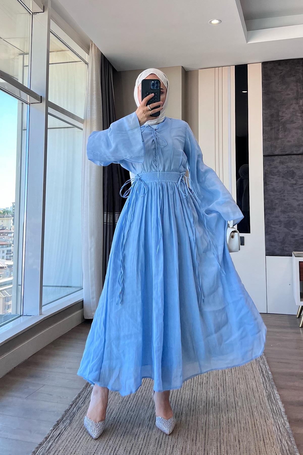 Örgü Yaka Etekli Takım MaviDubaiShowroomTAKIM02309-MAVİ