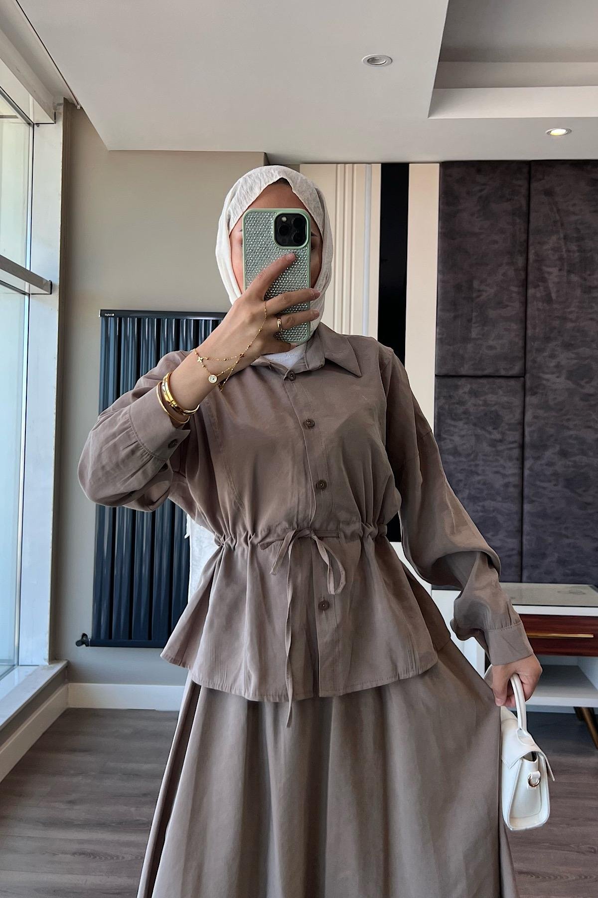Beli Bağlamalı Takım VizonDubaiShowroomTAKIM01281-VZN