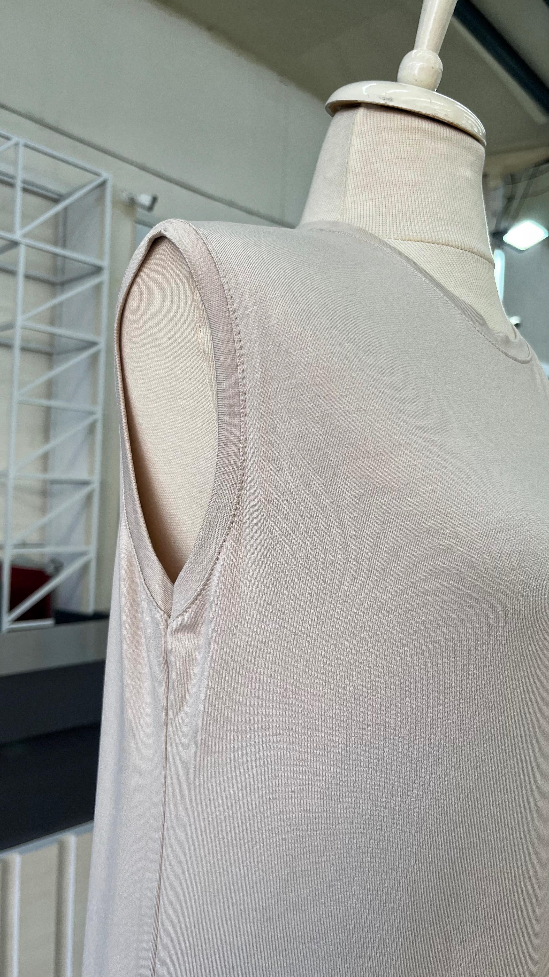 Pamuklu Sıfır kol içlik Elbise BejDubaiShowroomÜST GİYİM01089