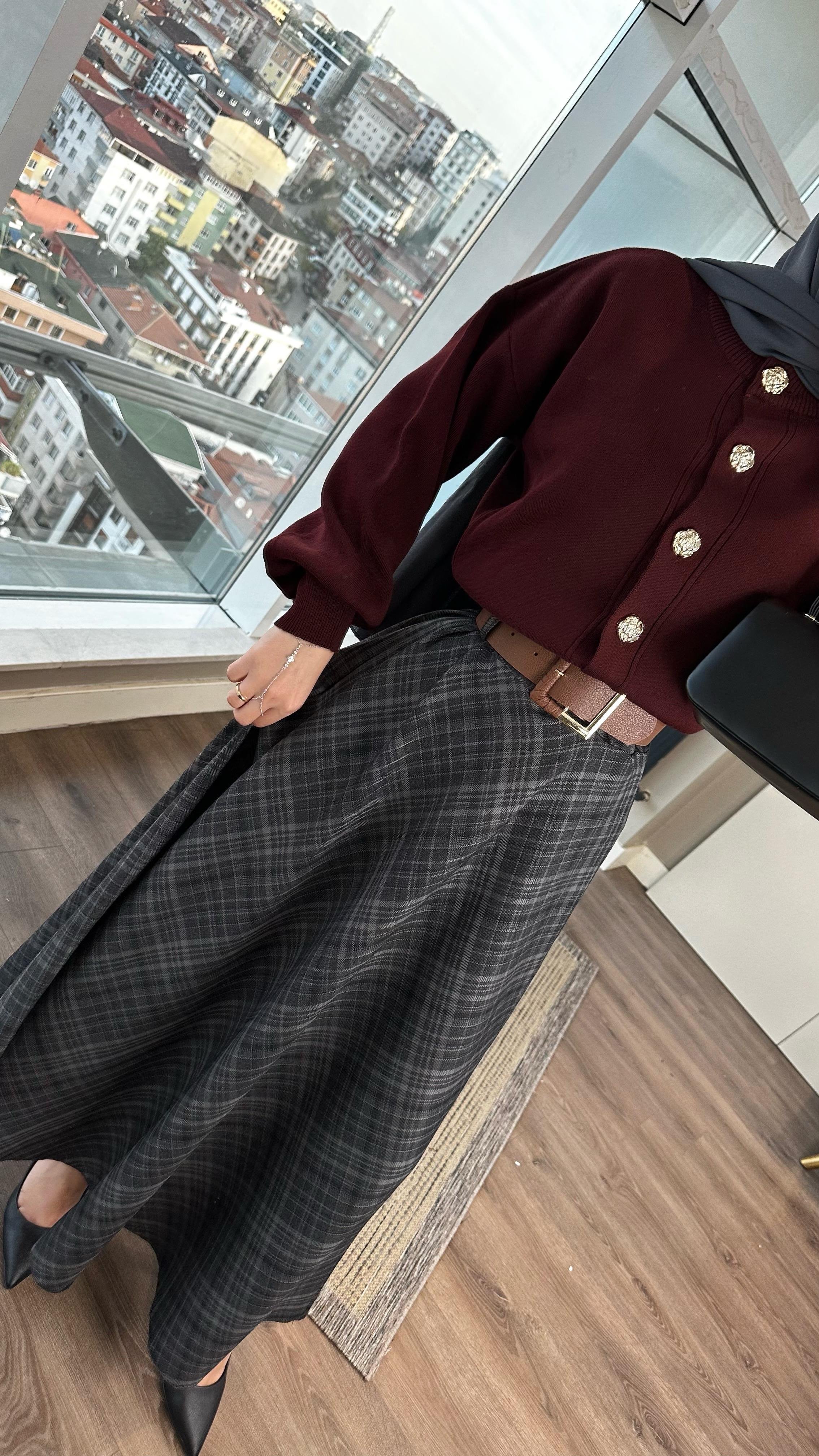Kemerli Etek AntrasitDubaiShowroomALT GİYİM54678