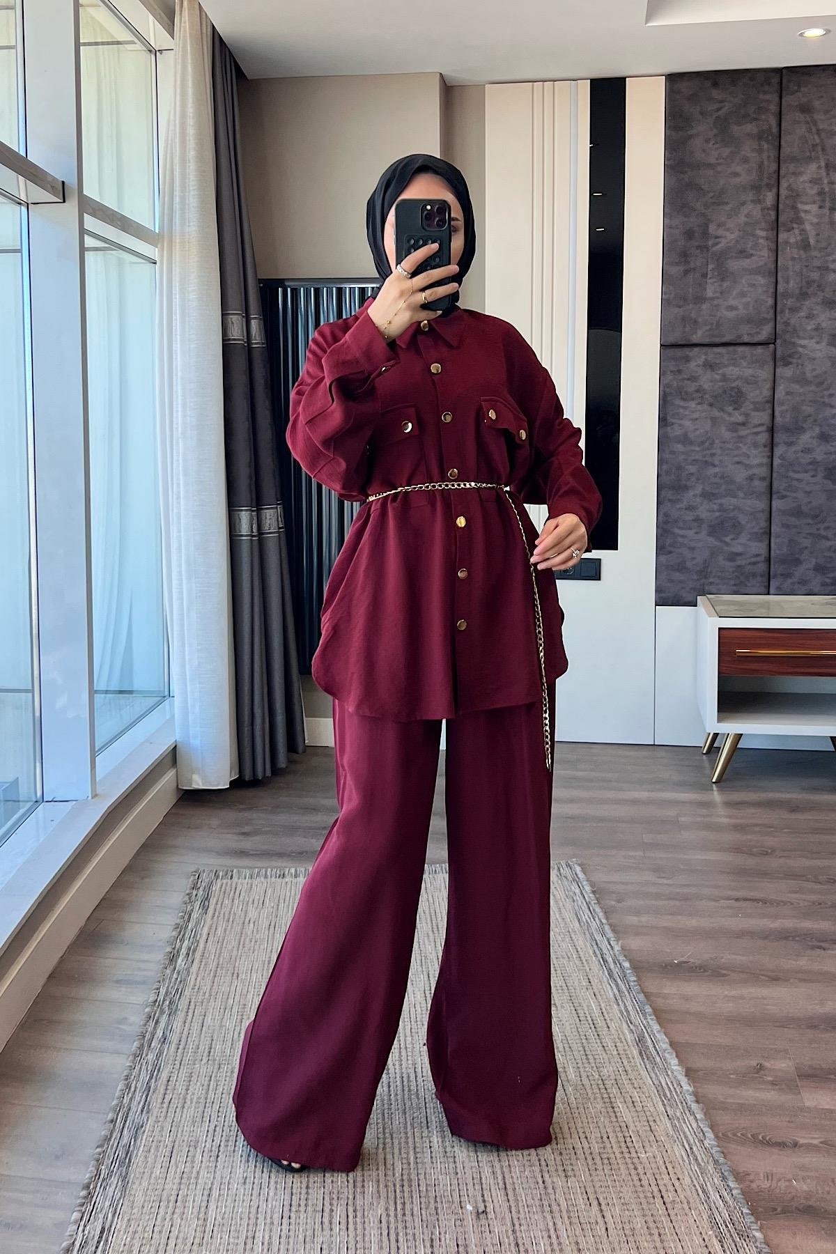 Çıtçıt detay İkili Takım BordoDubaiShowroomTAKIM02112
