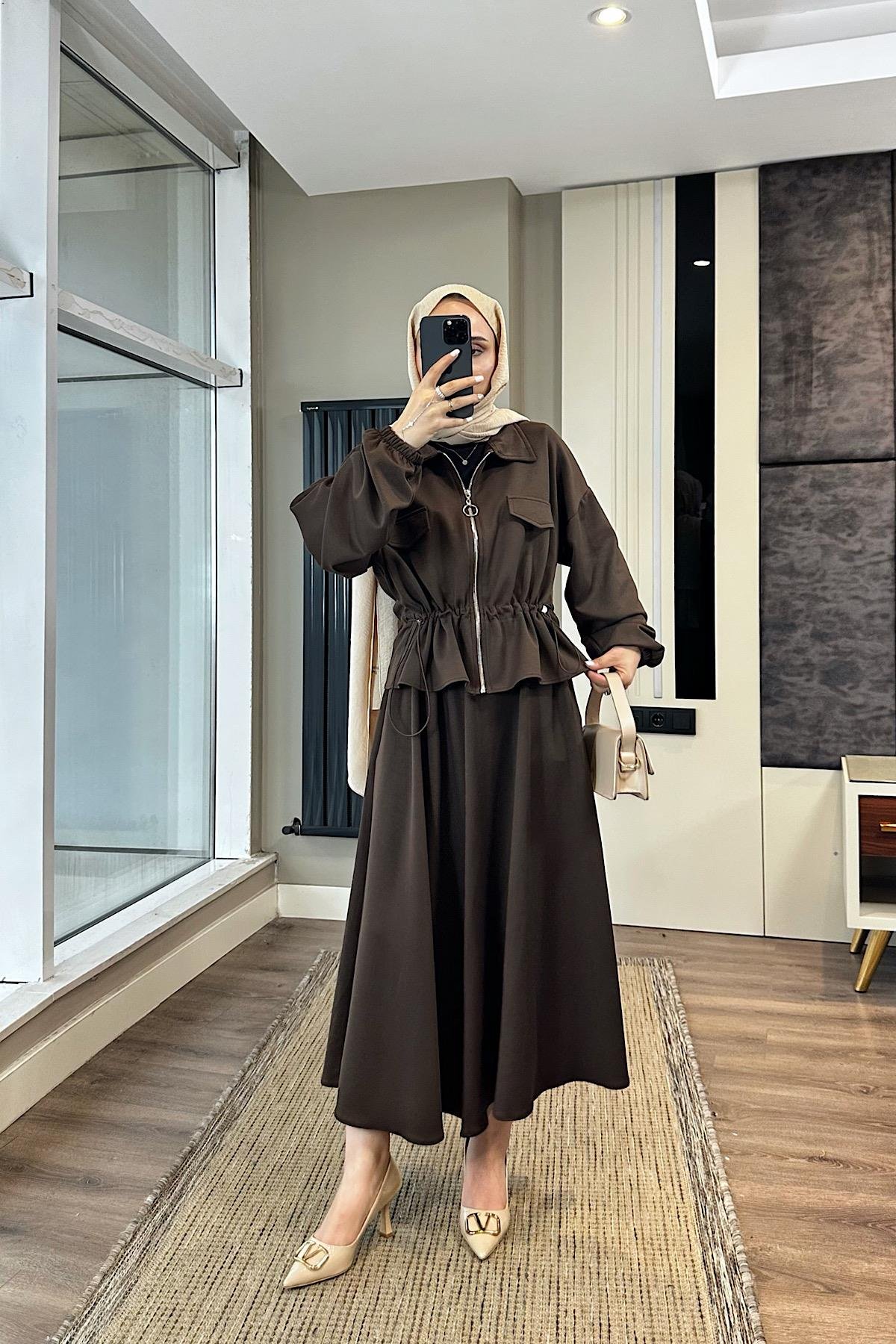Fermuarlı Süs cep Oysho Takım Kahverengi DubaiShowroomTAKIM010223
