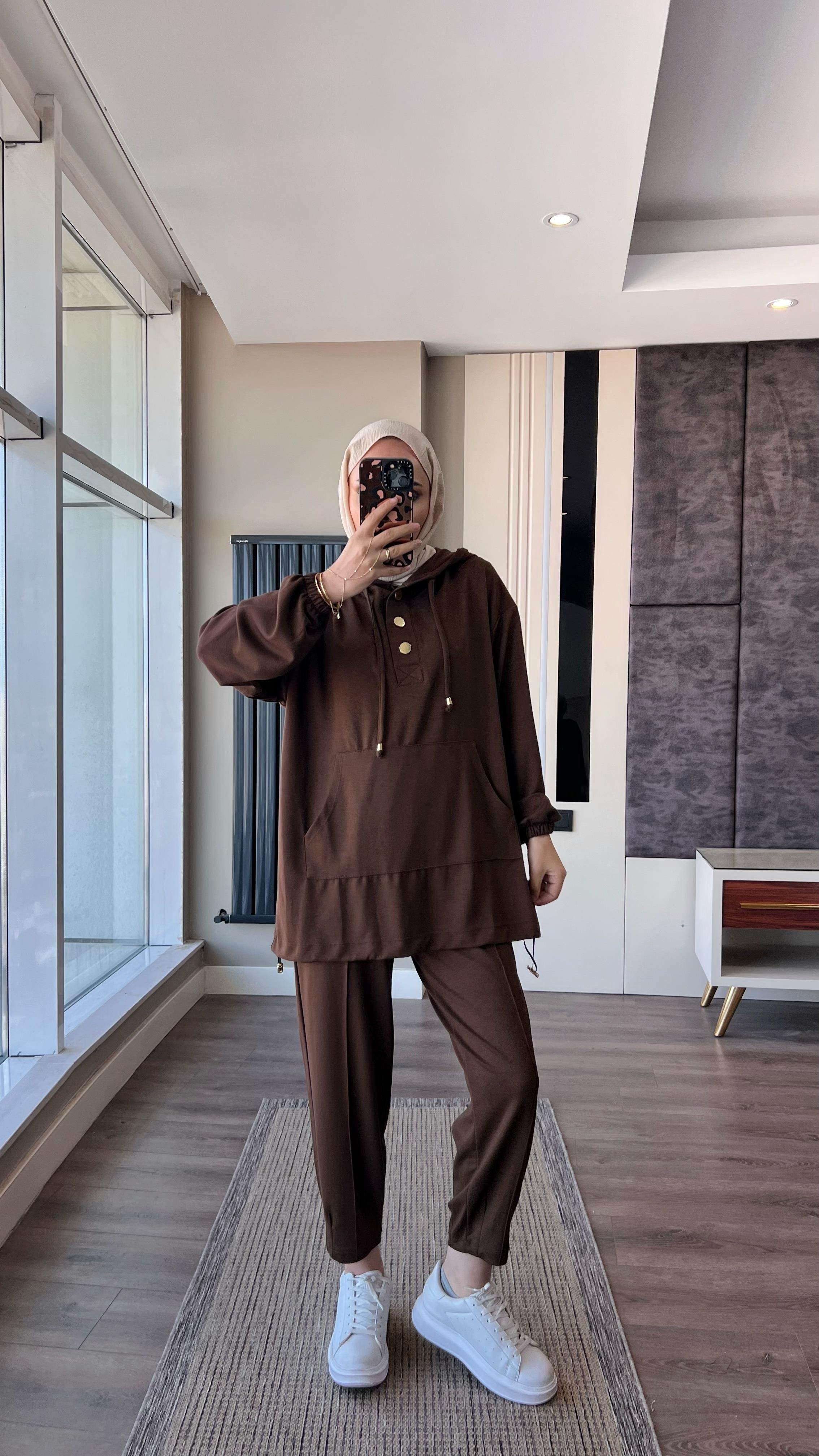 Kapşonlu Oysho Takım Kahverengi DubaiShowroomTAKIM19143