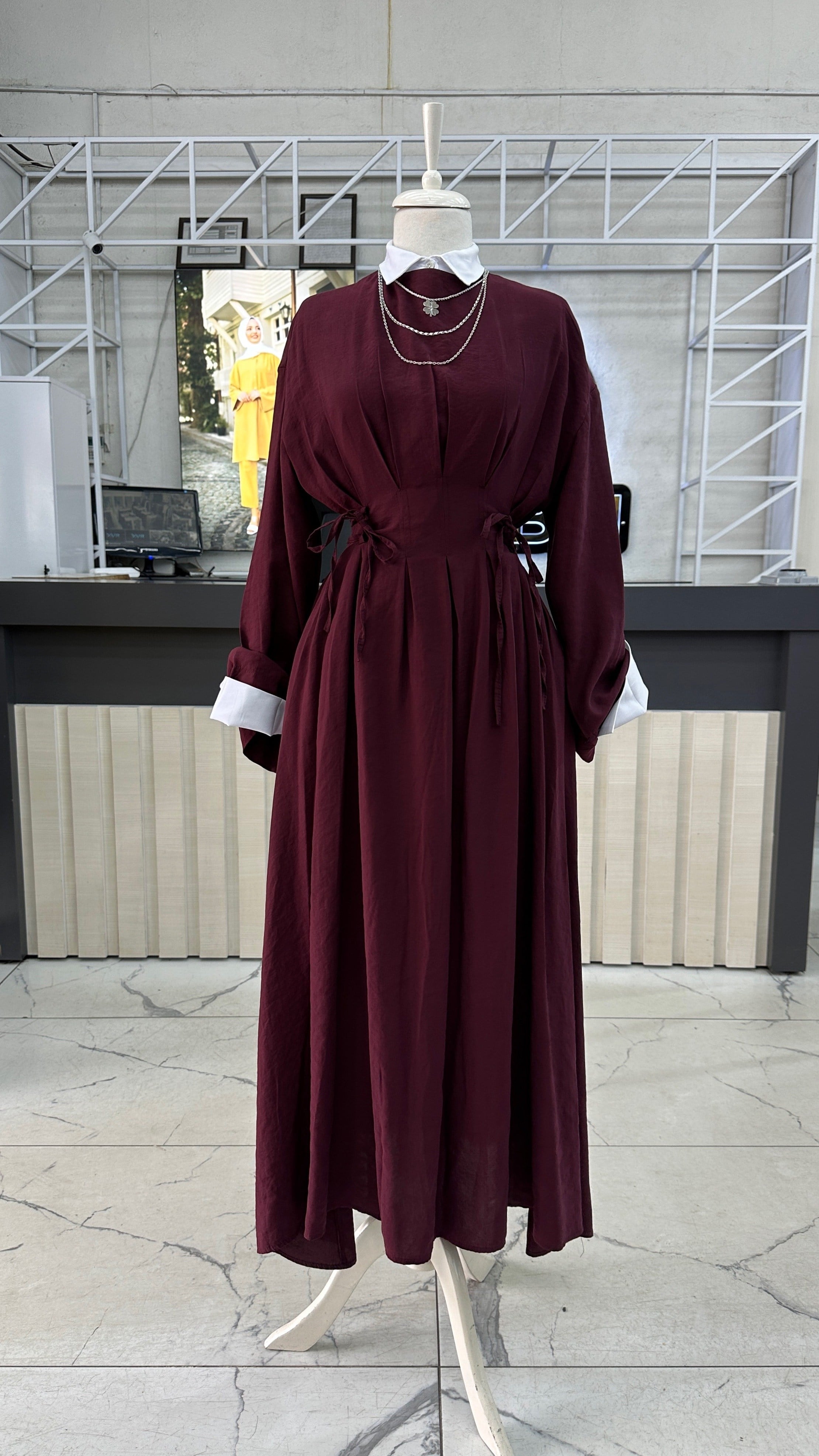 Bağlamalı Elbise BordoDubaiShowroomELBİSELER01198