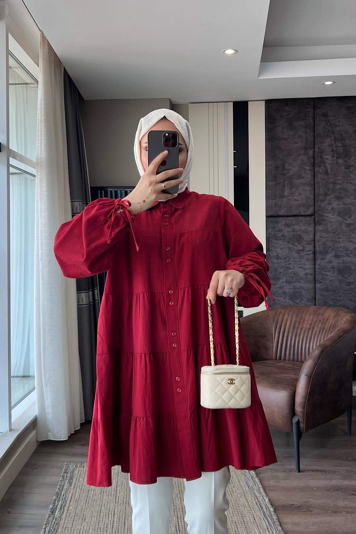 Beş kat fırfırlı kolu bağlamalı tunik DubaiShowroomÜST GİYİM1959