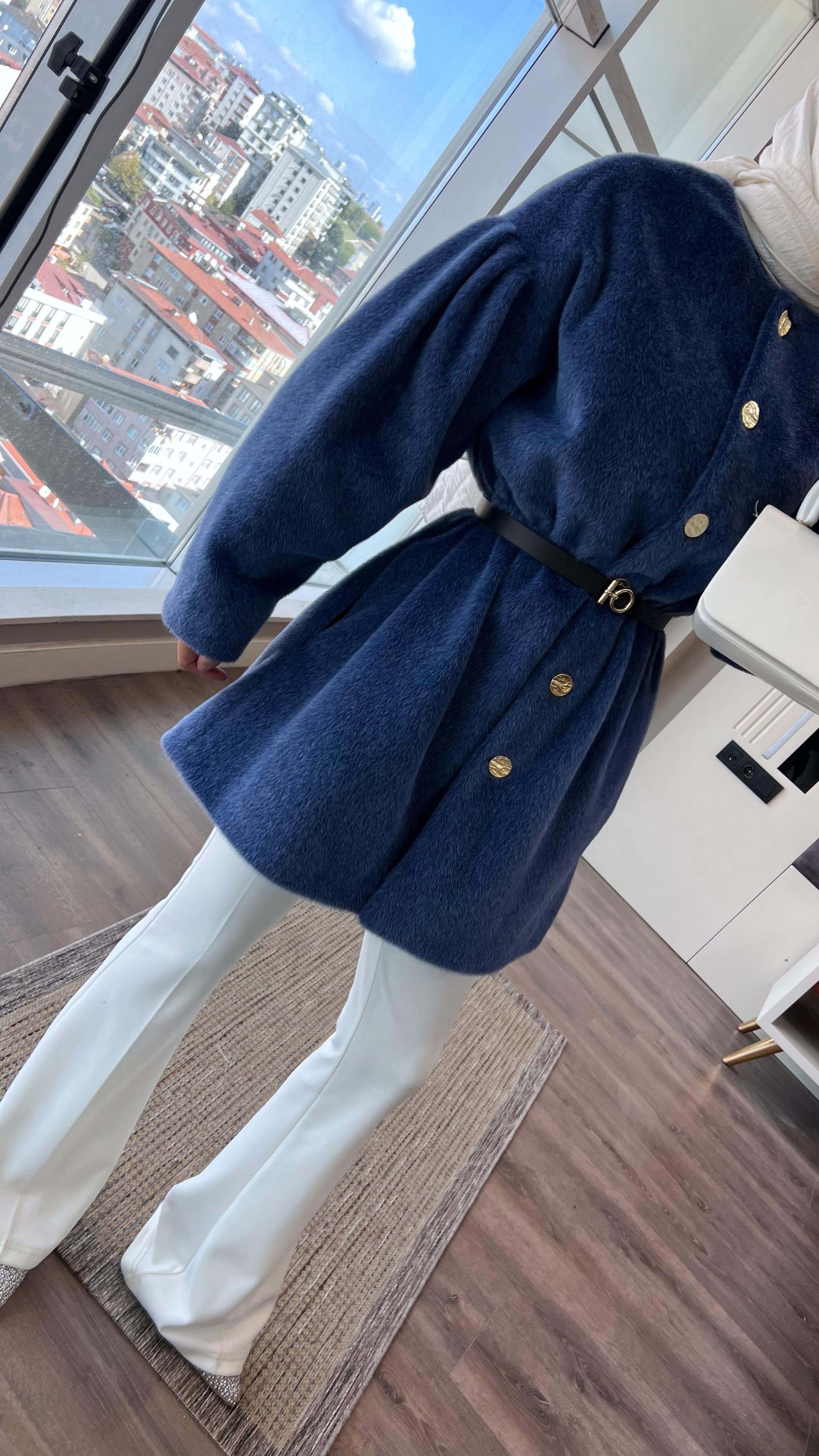 Kemerli Kürk Ceket İndigoDubaiShowroomDIŞ GİYİM07001