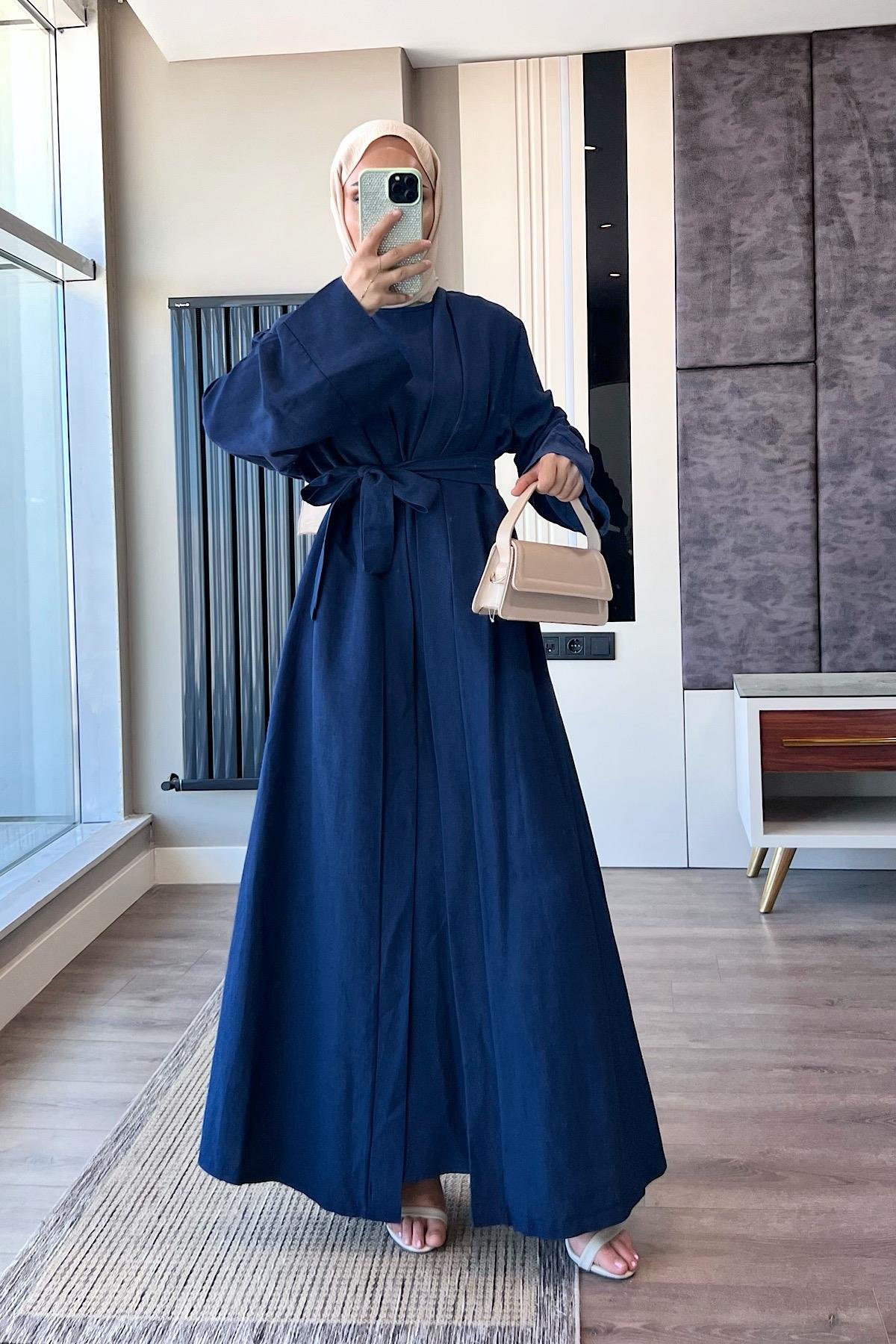 İçi Sıfır Kol İkili Abaya Takım LacivertDubaiShowroomELBİSELER049190-LCVRT