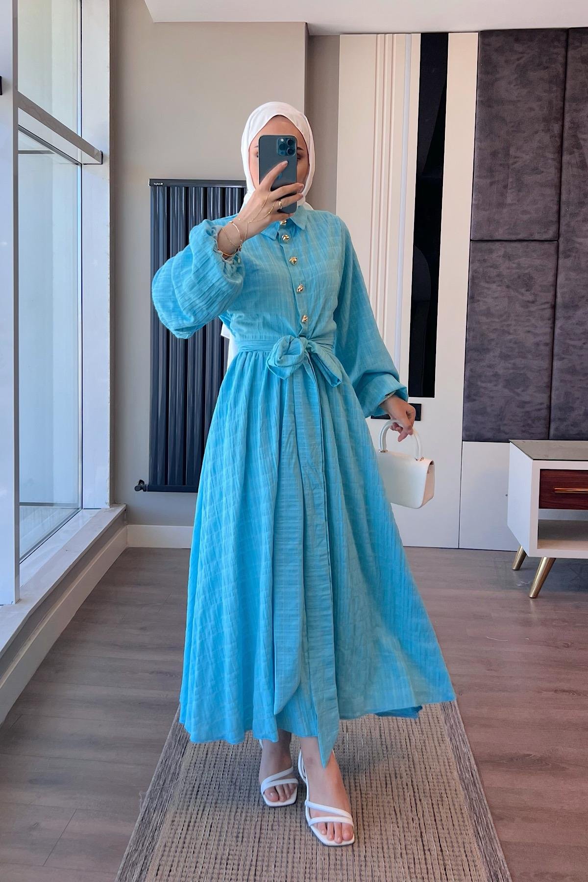 Gold Düğme Detaylı İkili Takım MaviDubaiShowroomTAKIM07557