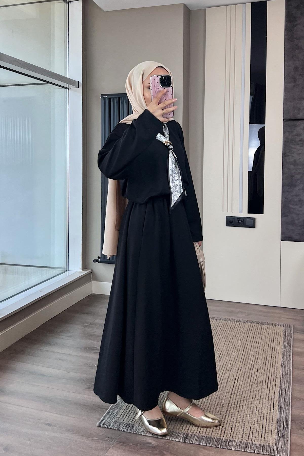 Cepli Beli Lastikli Etek SiyahDubaiShowroomALT GİYİM70048