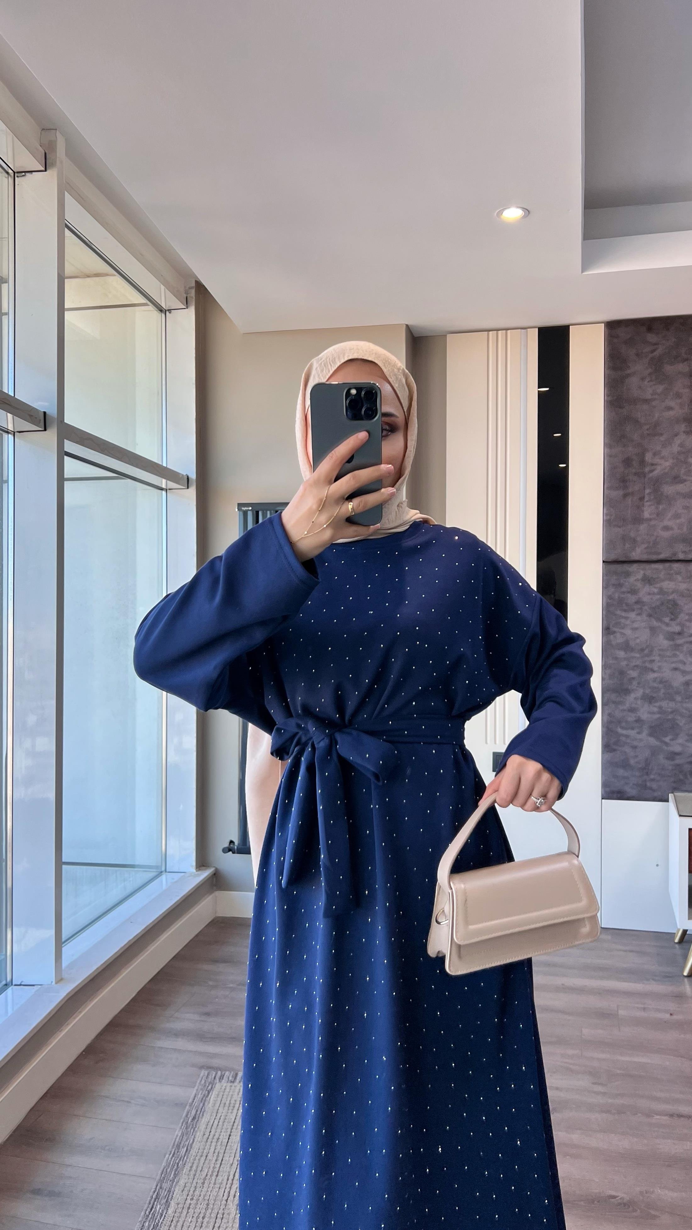 Taşlı Modal Elbise LacivertDubaiShowroomELBİSELER11022