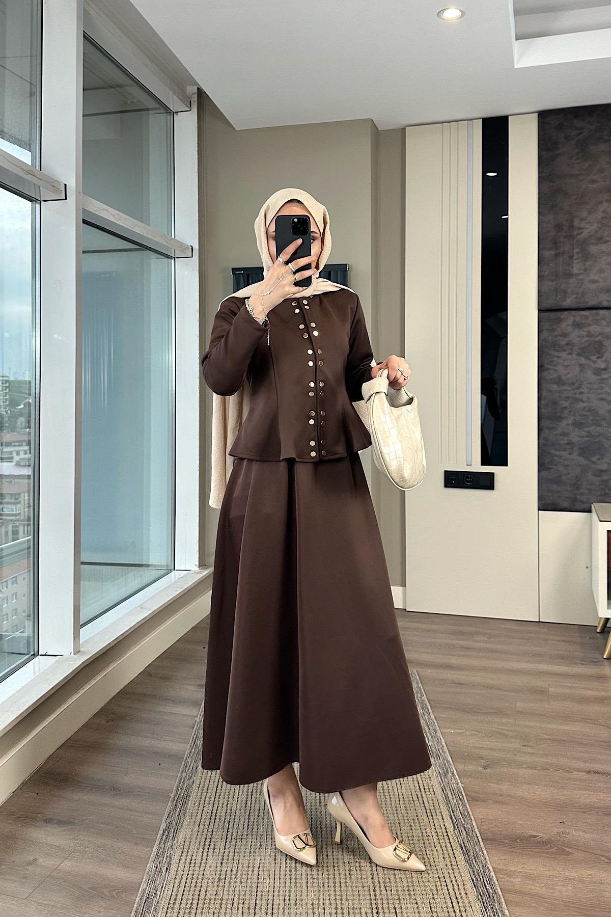 Skuba Etekli Takım Kahverengi DubaiShowroomTAKIM01034