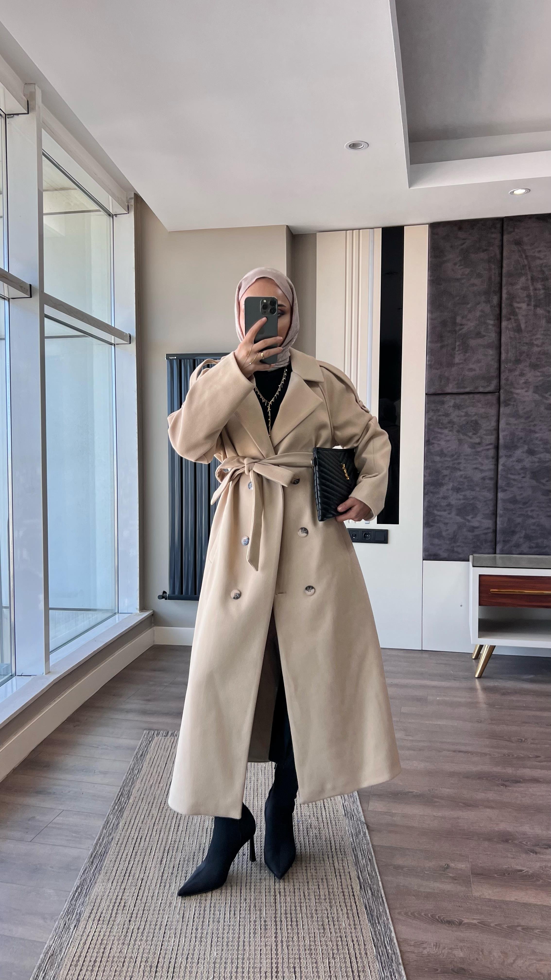 Kuşaklı Kaşe Kaban BejDubaiShowroomDIŞ GİYİM70028