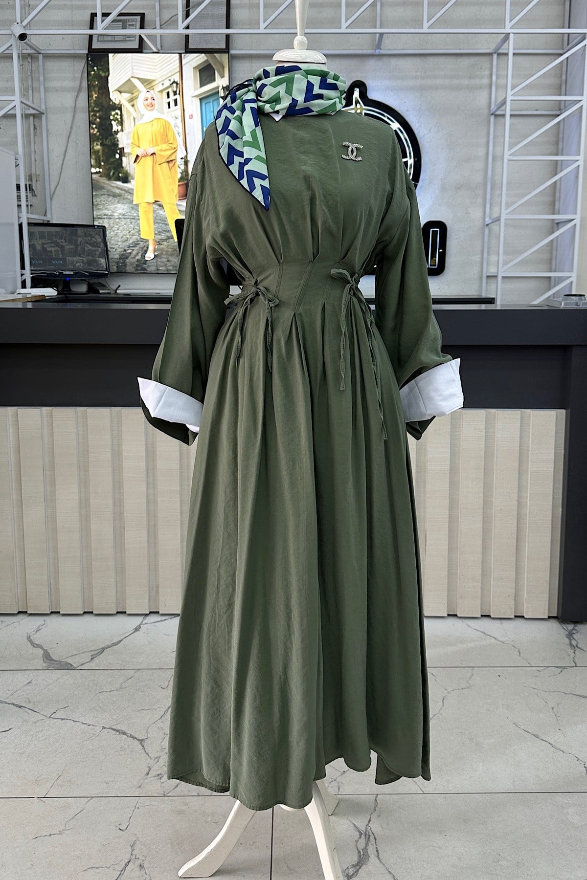 Bağlamalı Elbise Yeşil DubaiShowroomELBİSELER01198