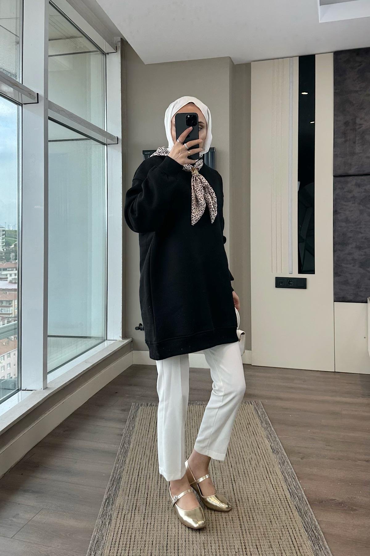 Fular Detaylı Üç iplik sweat SiyahDubaiShowroomÜST GİYİM08580