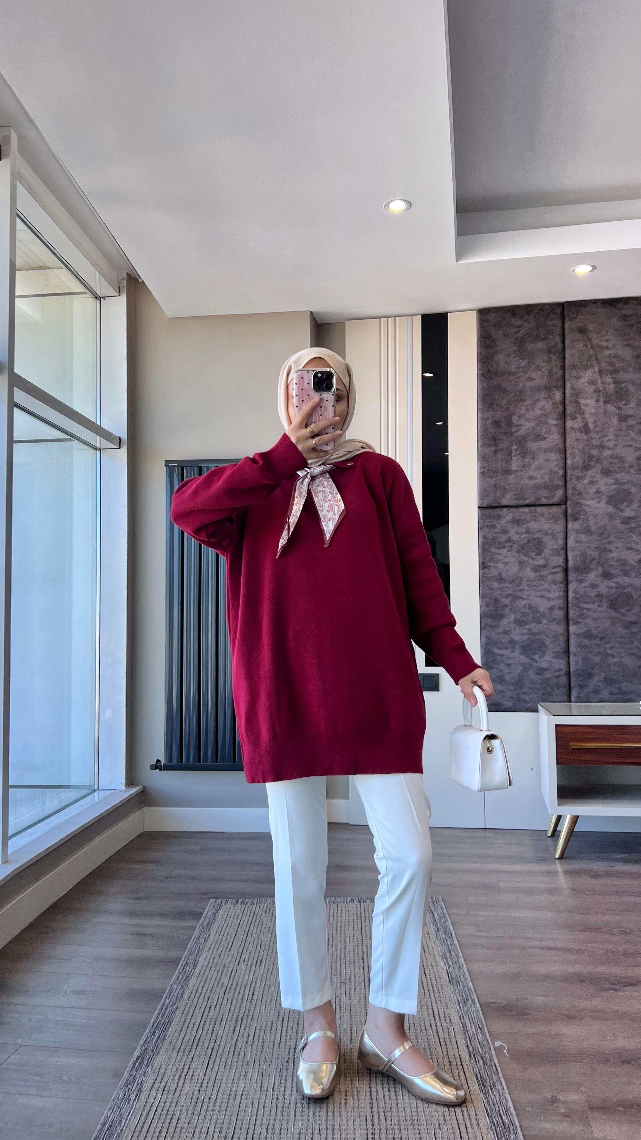 Fular Detaylı Tunik BordoDubaiShowroomÜST GİYİM01005