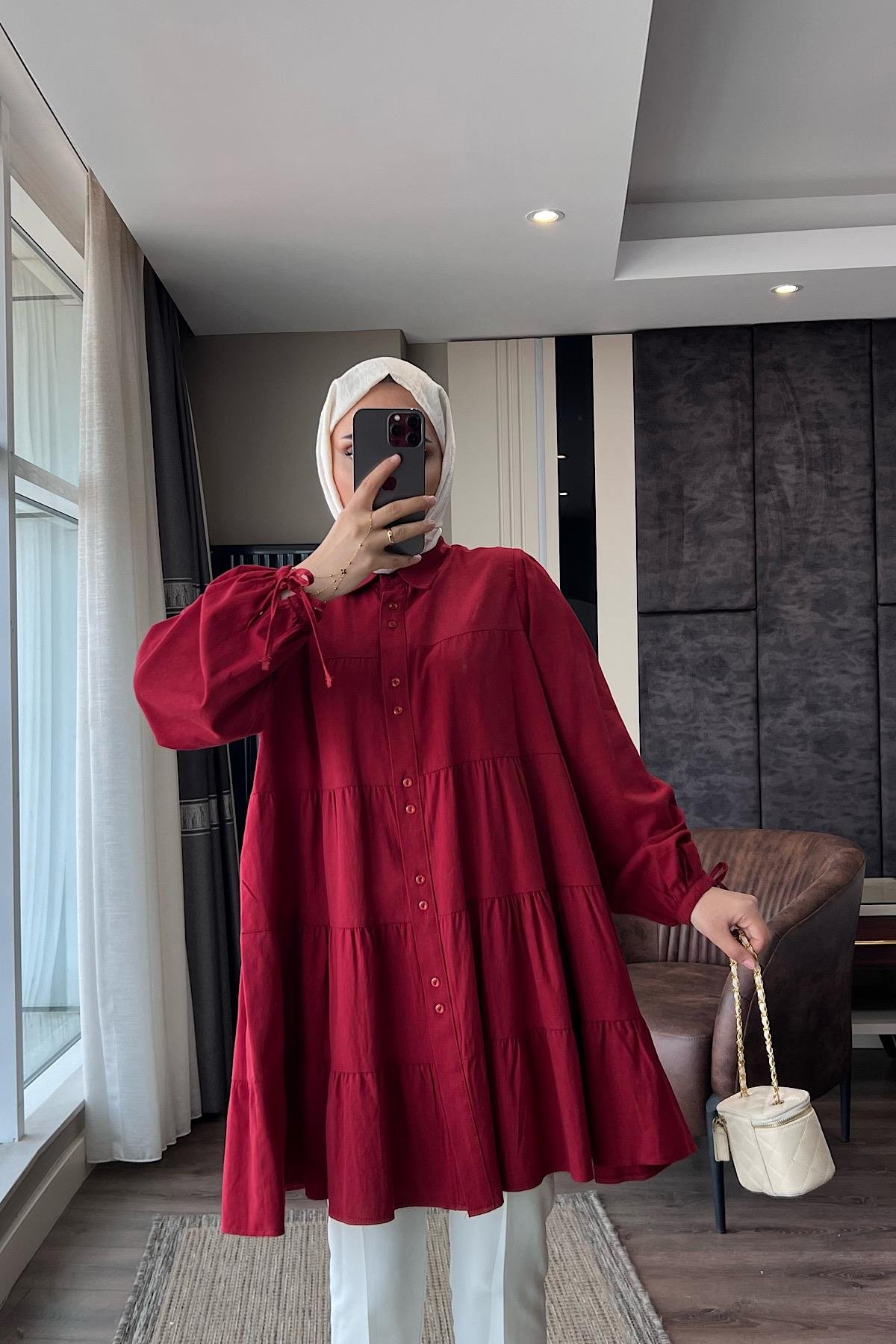 Beş kat fırfırlı kolu bağlamalı tunik DubaiShowroomÜST GİYİM1959