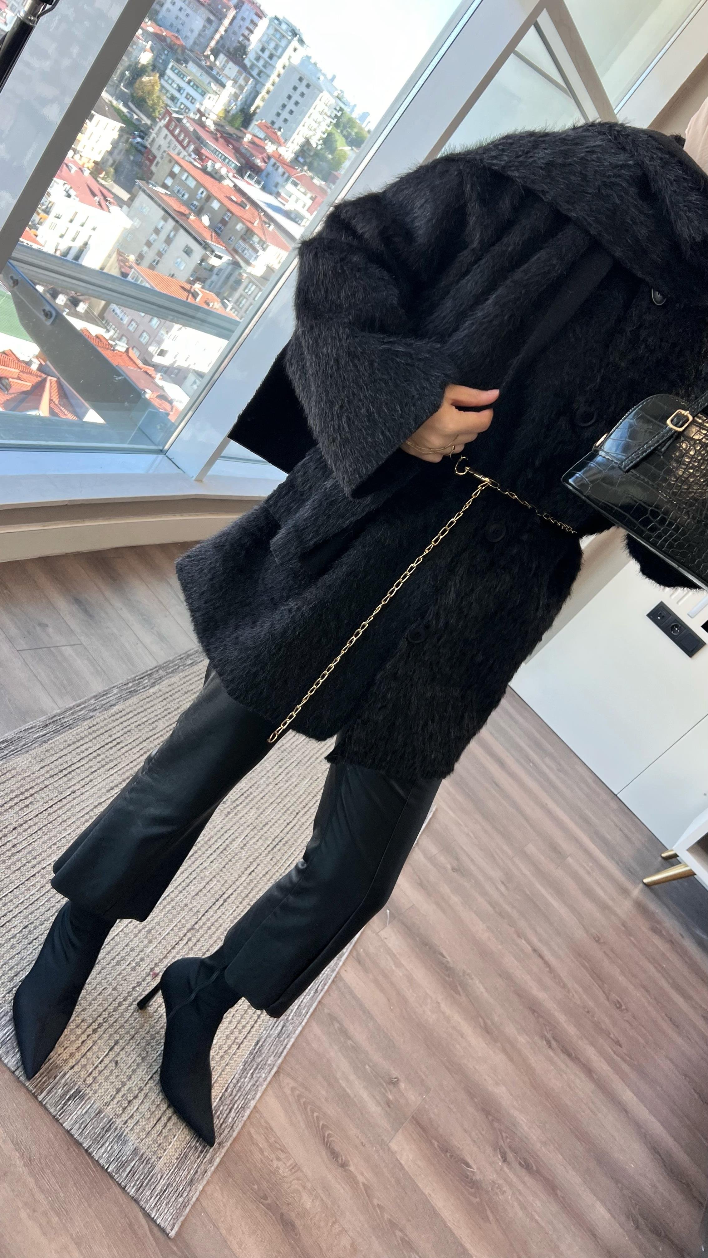 Atkılı Peluş Ceket SiyahDubaiShowroomDIŞ GİYİM514519