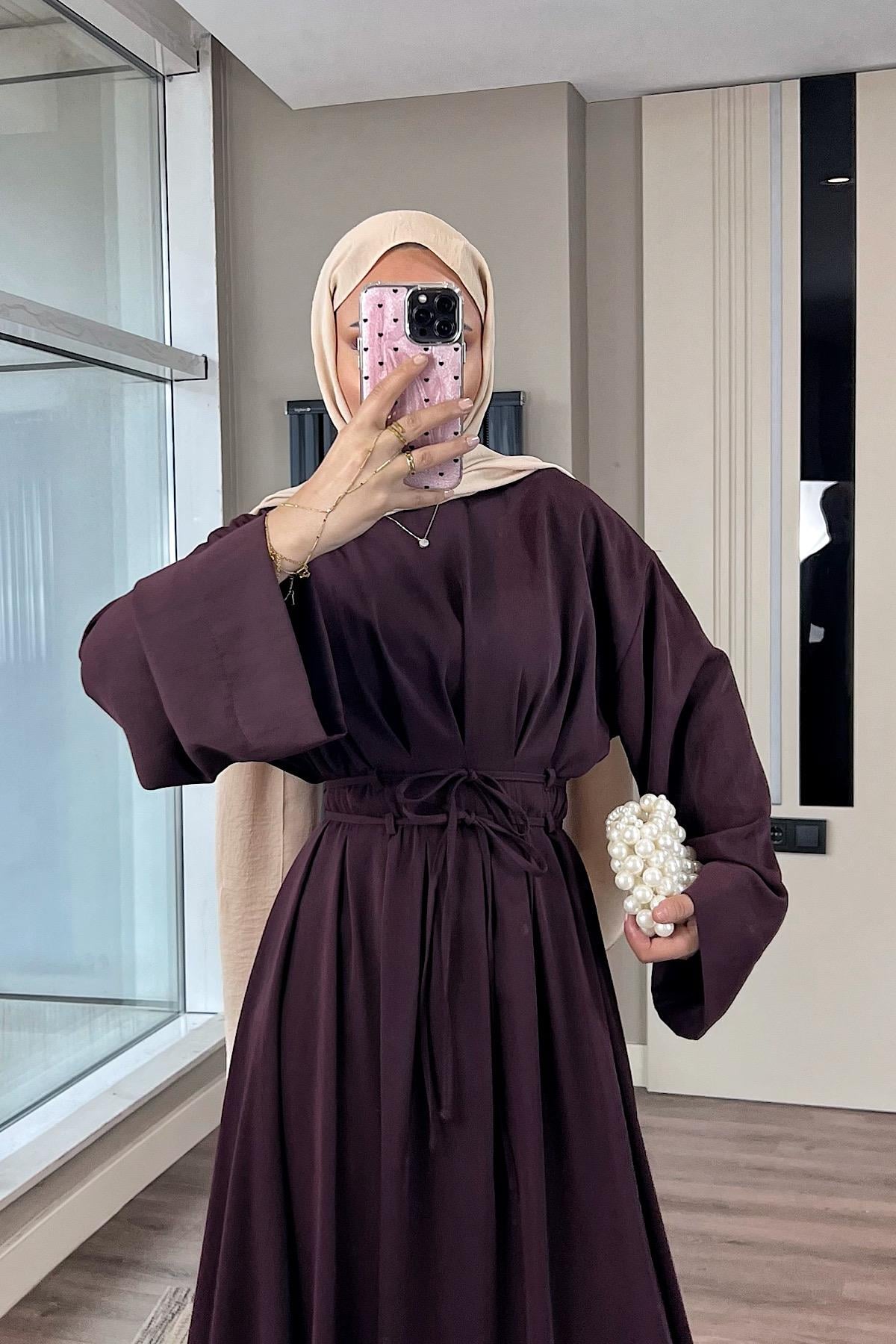 Beli İpli Elbise BordoDubaiShowroomELBİSELER05005-KHVRNG