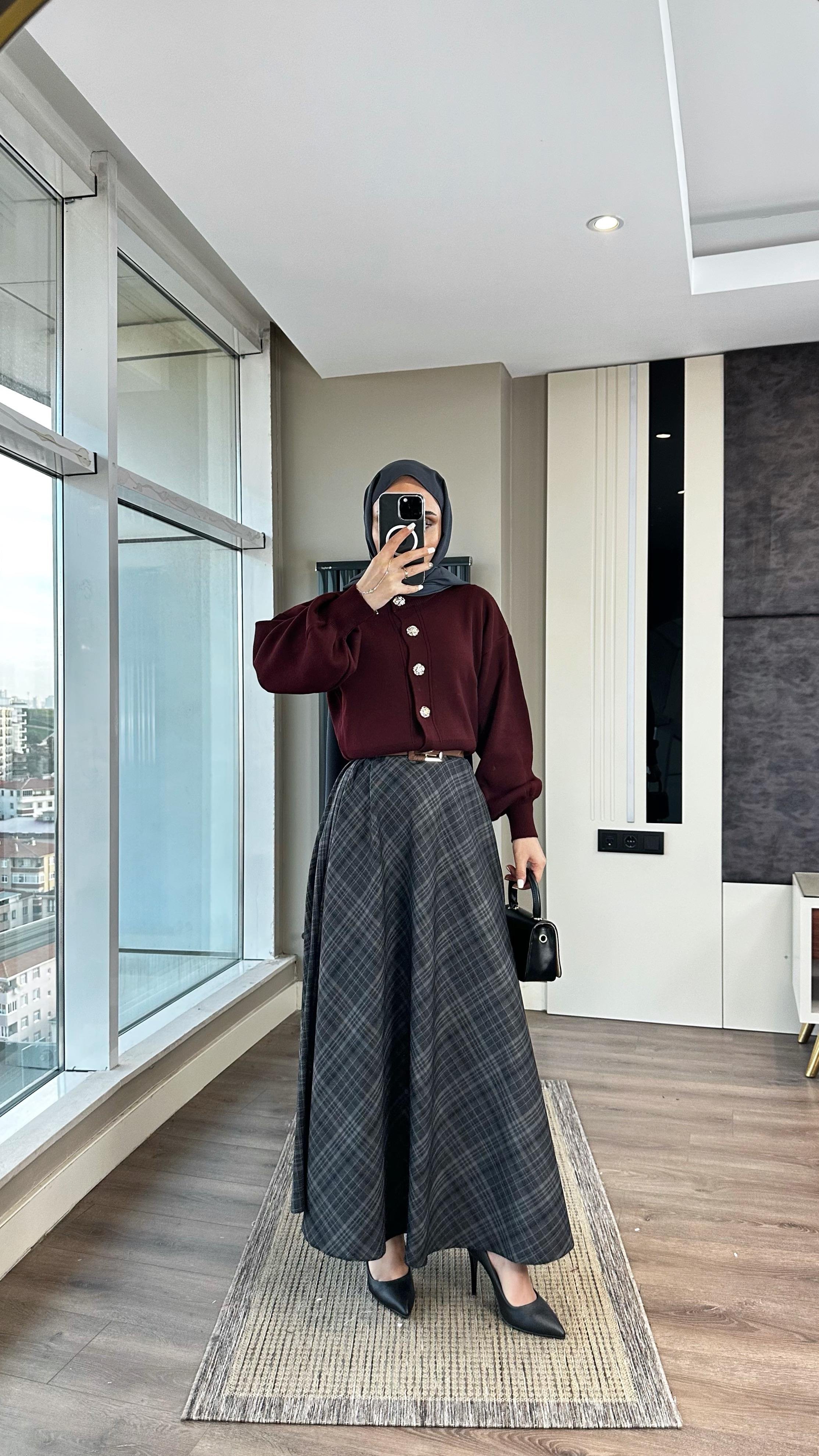 Kemerli Etek AntrasitDubaiShowroomALT GİYİM54678