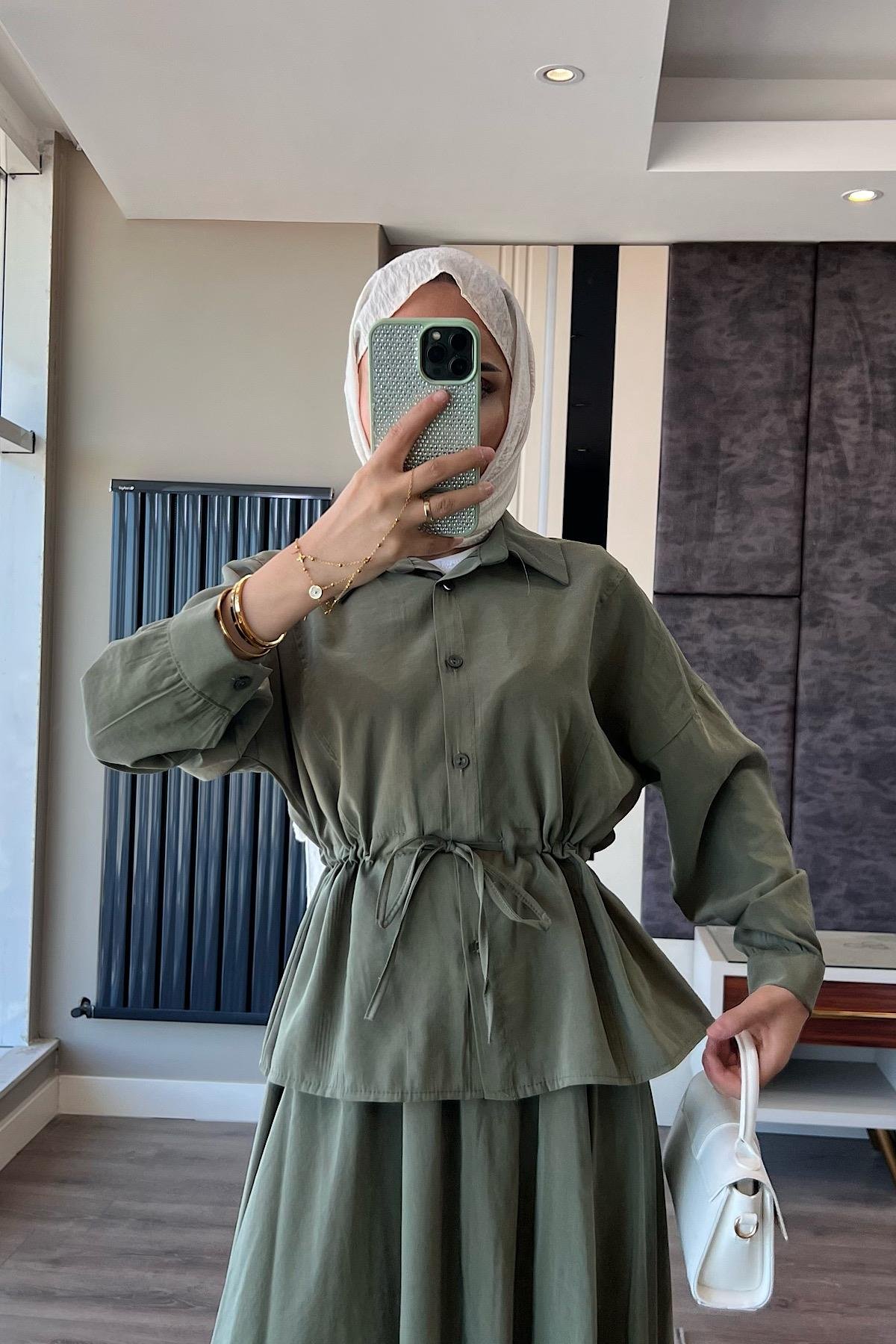 Beli Bağlamalı Takım YeşilDubaiShowroomTAKIM01281-YŞL