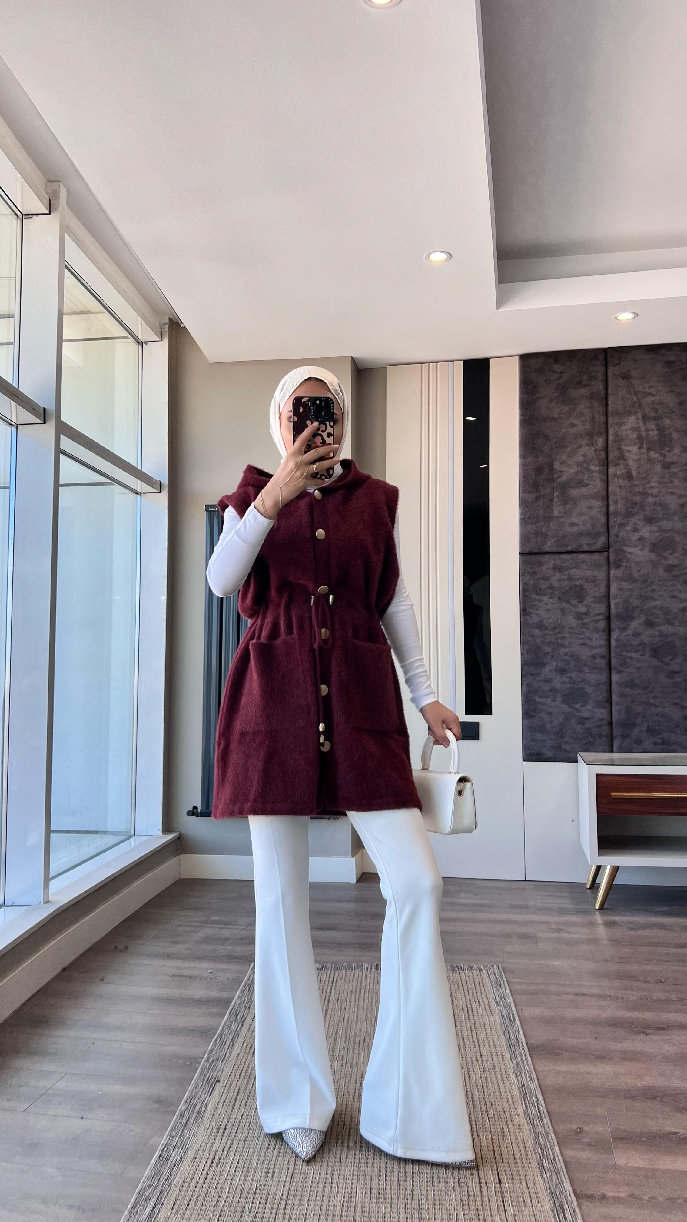 Kapşonlu Yumoş Yelek BordoDubaiShowroomDIŞ GİYİM25146