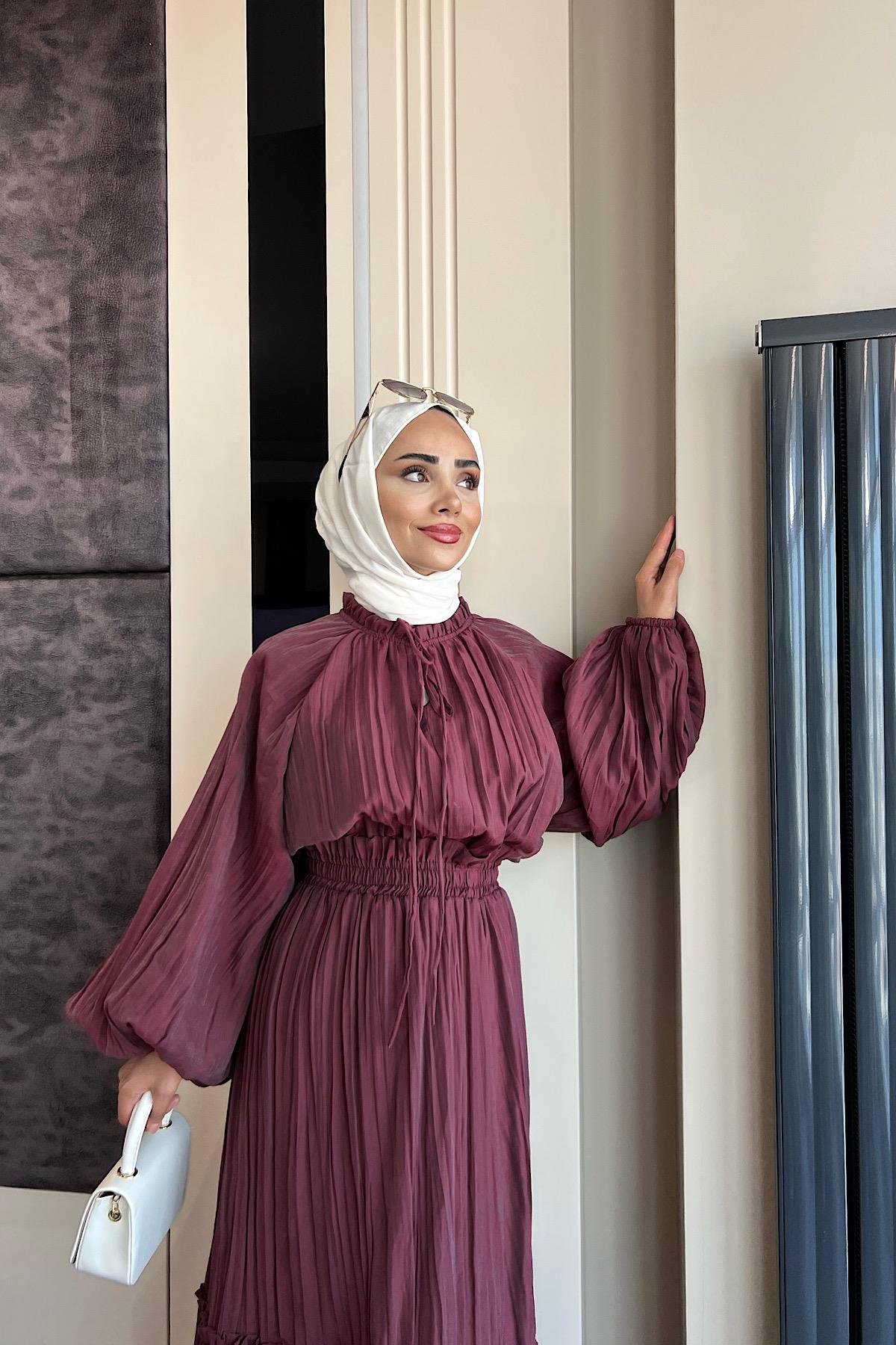 Kraşlı Vual Etekli Takım BordoDubaiShowroomTAKIM02326-BRD