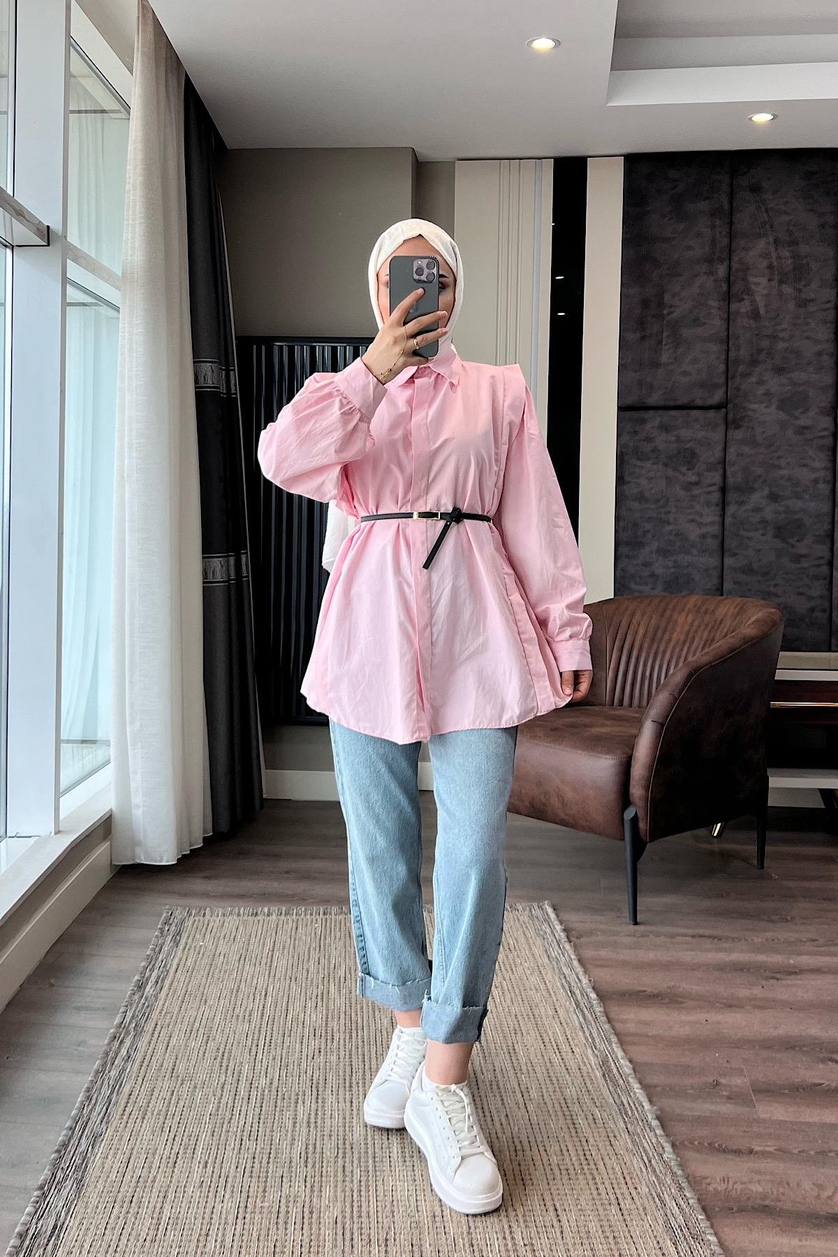 Kemerli Basıc Gömlek DubaiShowroomÜST GİYİM22679